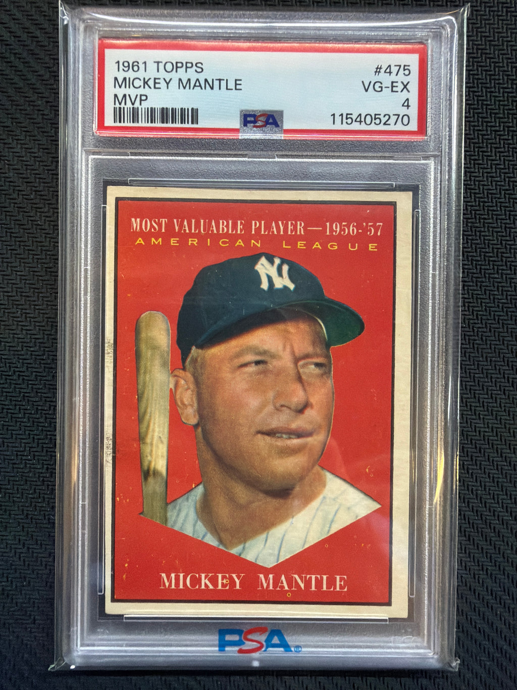 1961 Topps Mickey Mantle MVP #475 PSA 4 Yankees