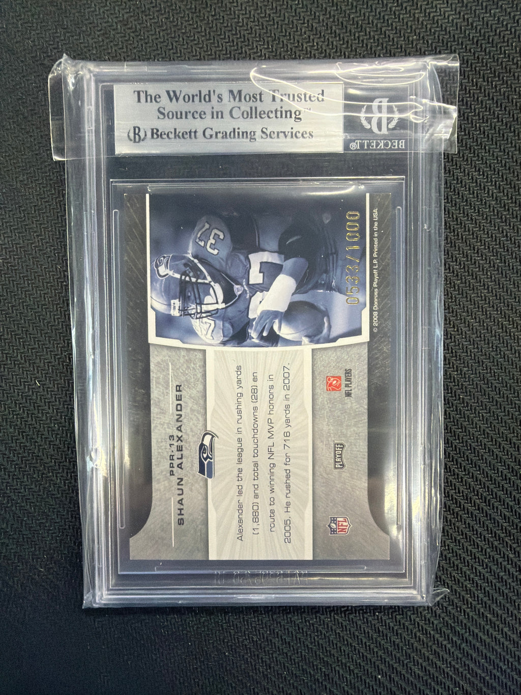 2008 Playoff Shaun Alexander Blue /1000 BGS 8.5