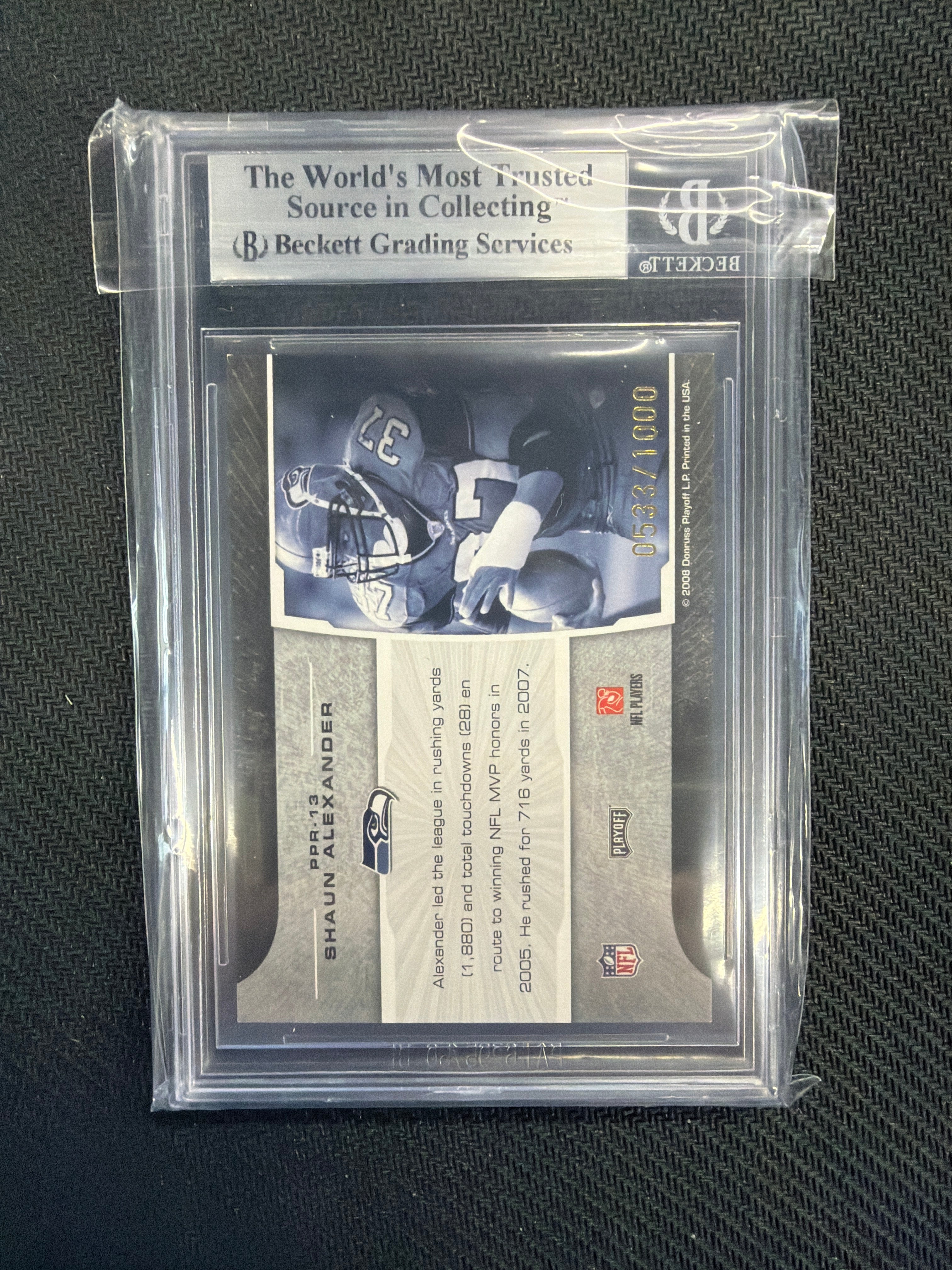 2008 Playoff Shaun Alexander Blue /1000 BGS 8.5