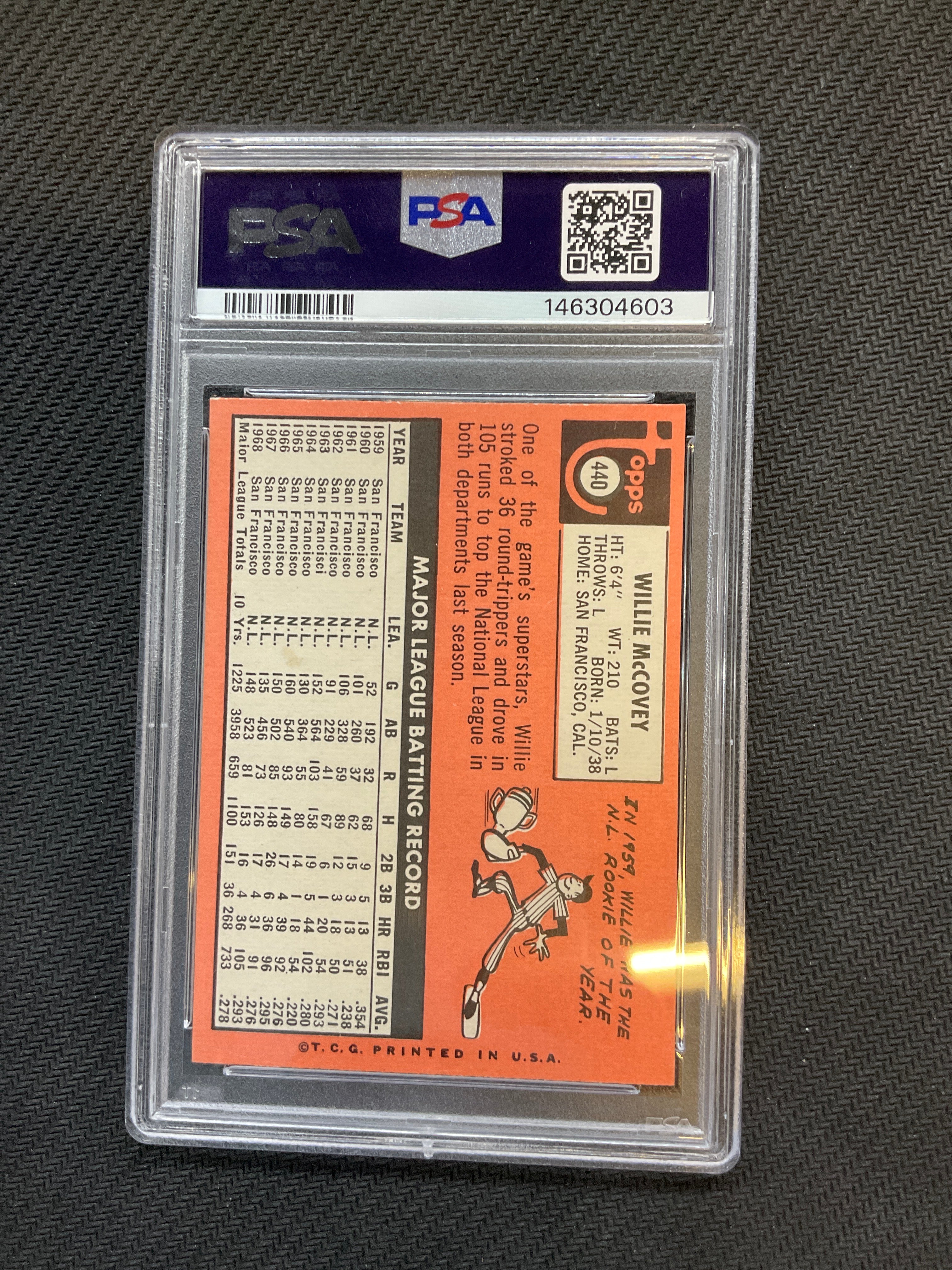 1969 Topps Willie MCcovey Last Name Yellos PSA 6 #440