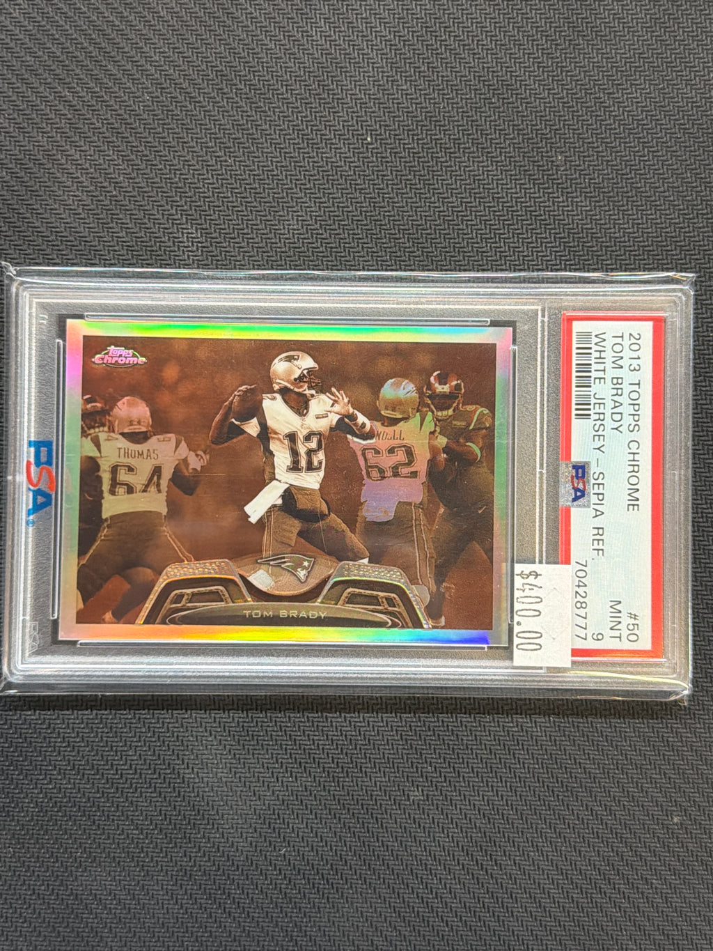 2013 Topps Chrome Tom Brady White Jersey Sepia Refractor /99 #50 PSA 9 Patriots