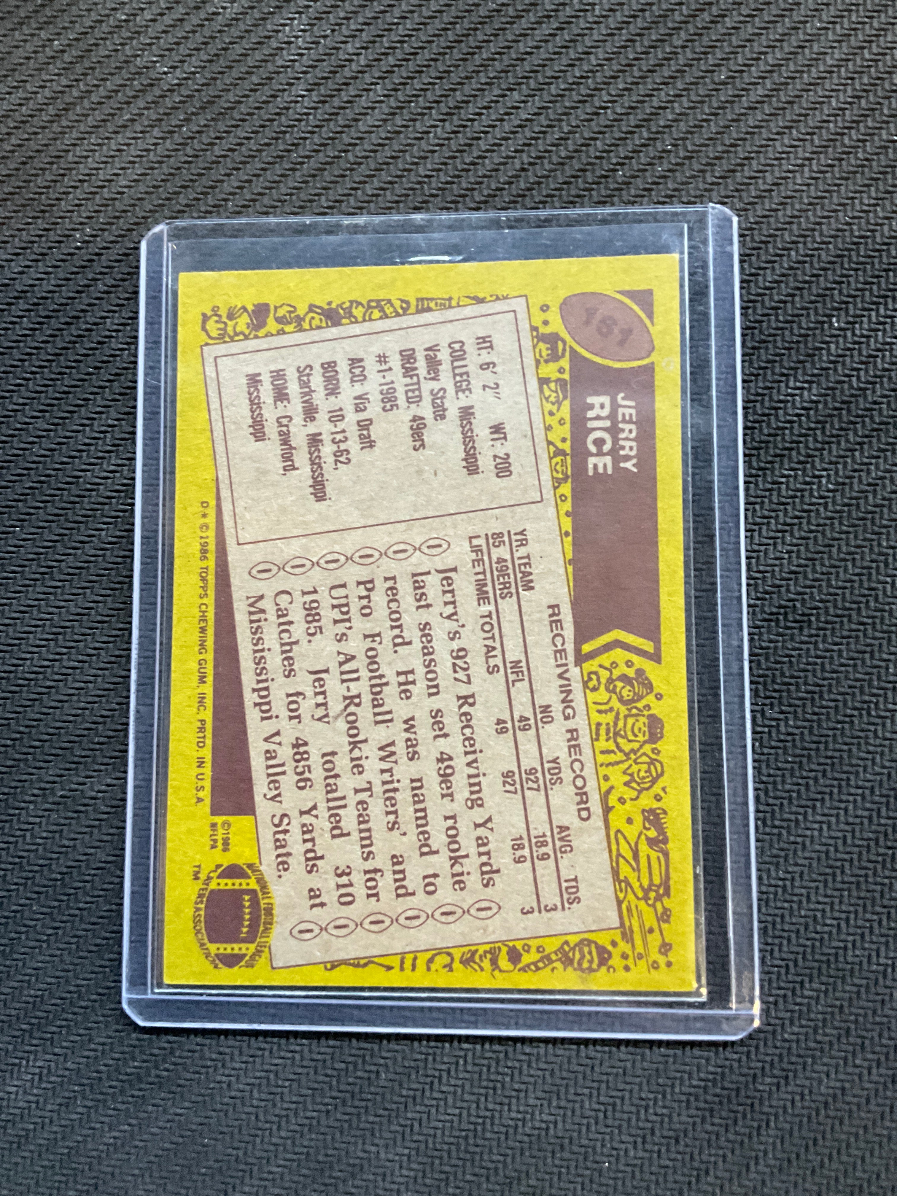 1986 Topps Jerry Rice Rookie 49ers