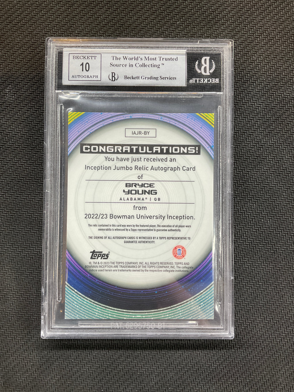 2022 Bowman U Inception Bryce Young Patch Auto /199 BGS 9 10 Alabama