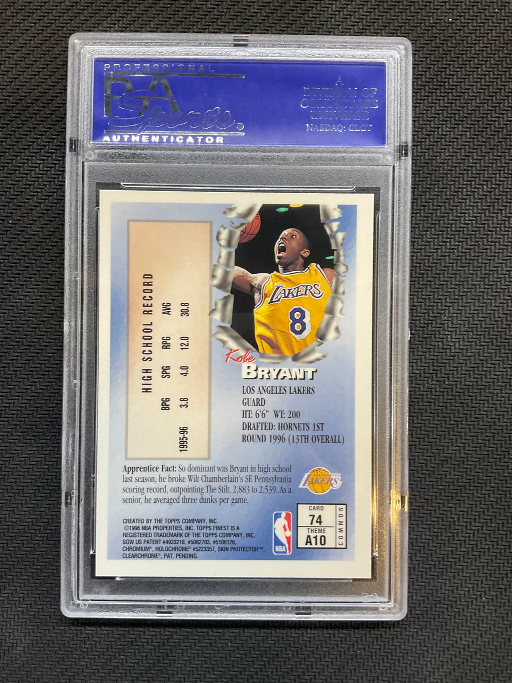 1996 Finest Kobe Bryant W/Coating Rookie #74 PSA 9 Lakers