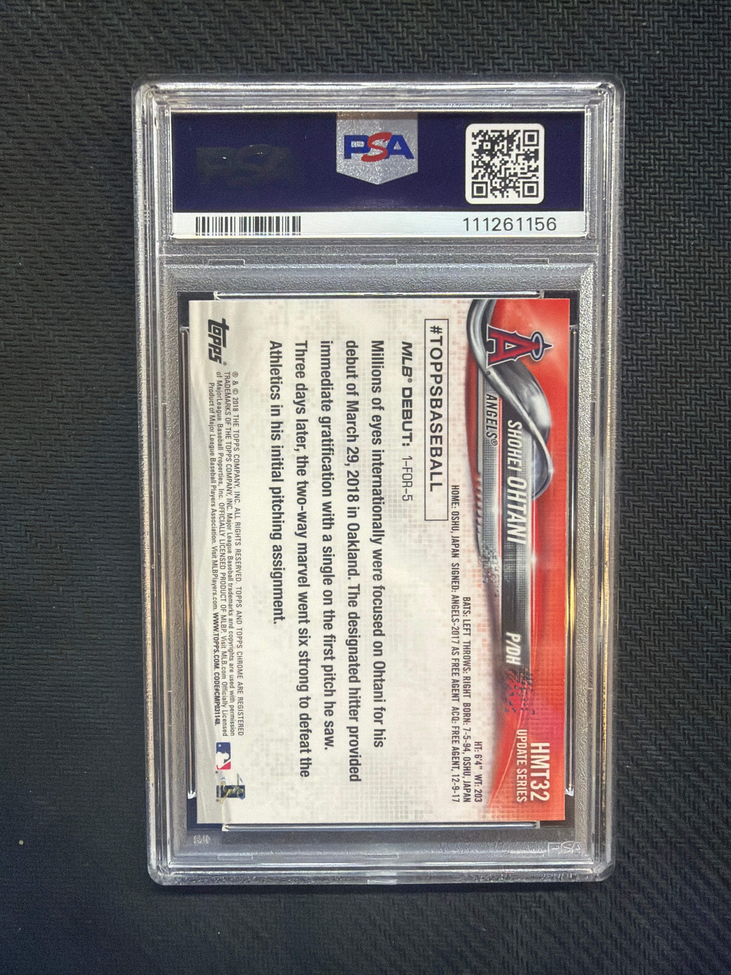 2018 Topps Chrome Shohei Ohtani Update PSA 10 156