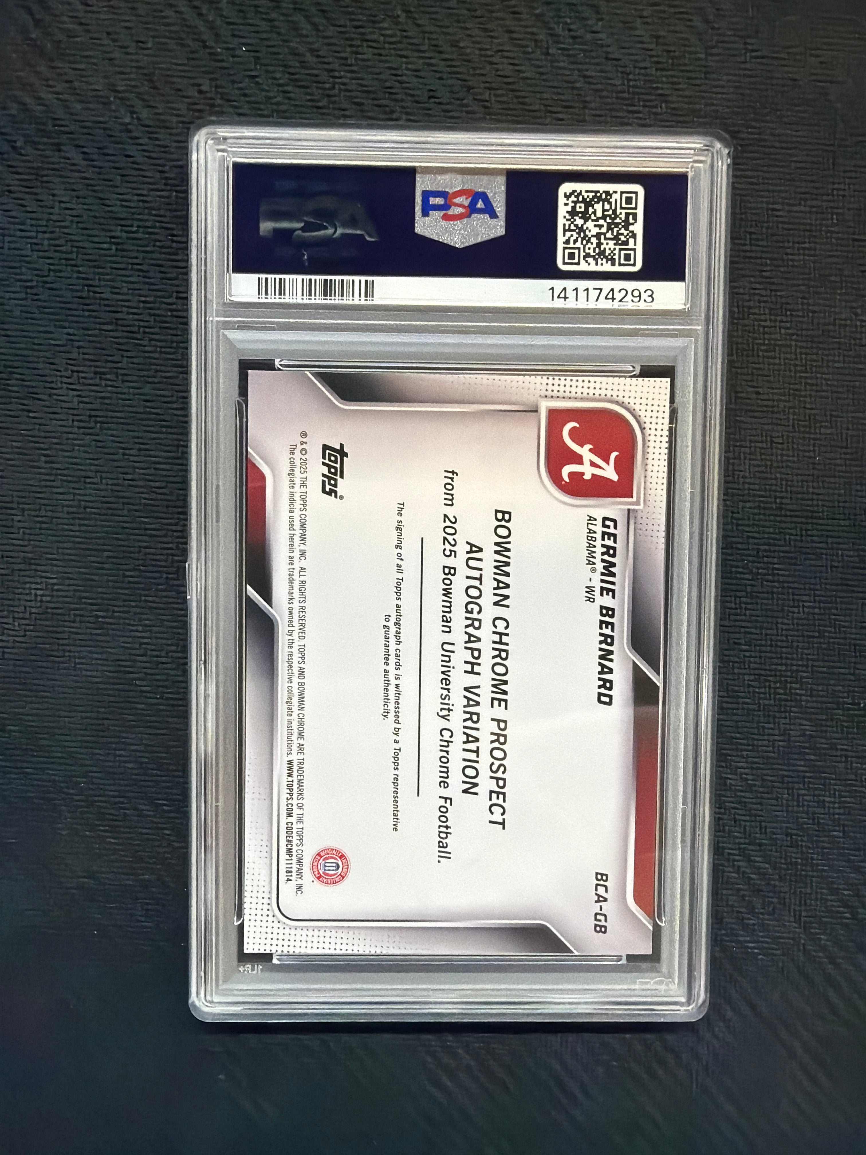 2025 Bowman U Germie Bernard Auto PSA 10 Alabama 293