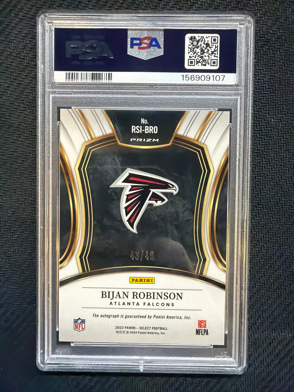 2023 Select Bijan Robinson Rookie Signature Light Blue /49 #RSIBRO PSA 10 Falcons
