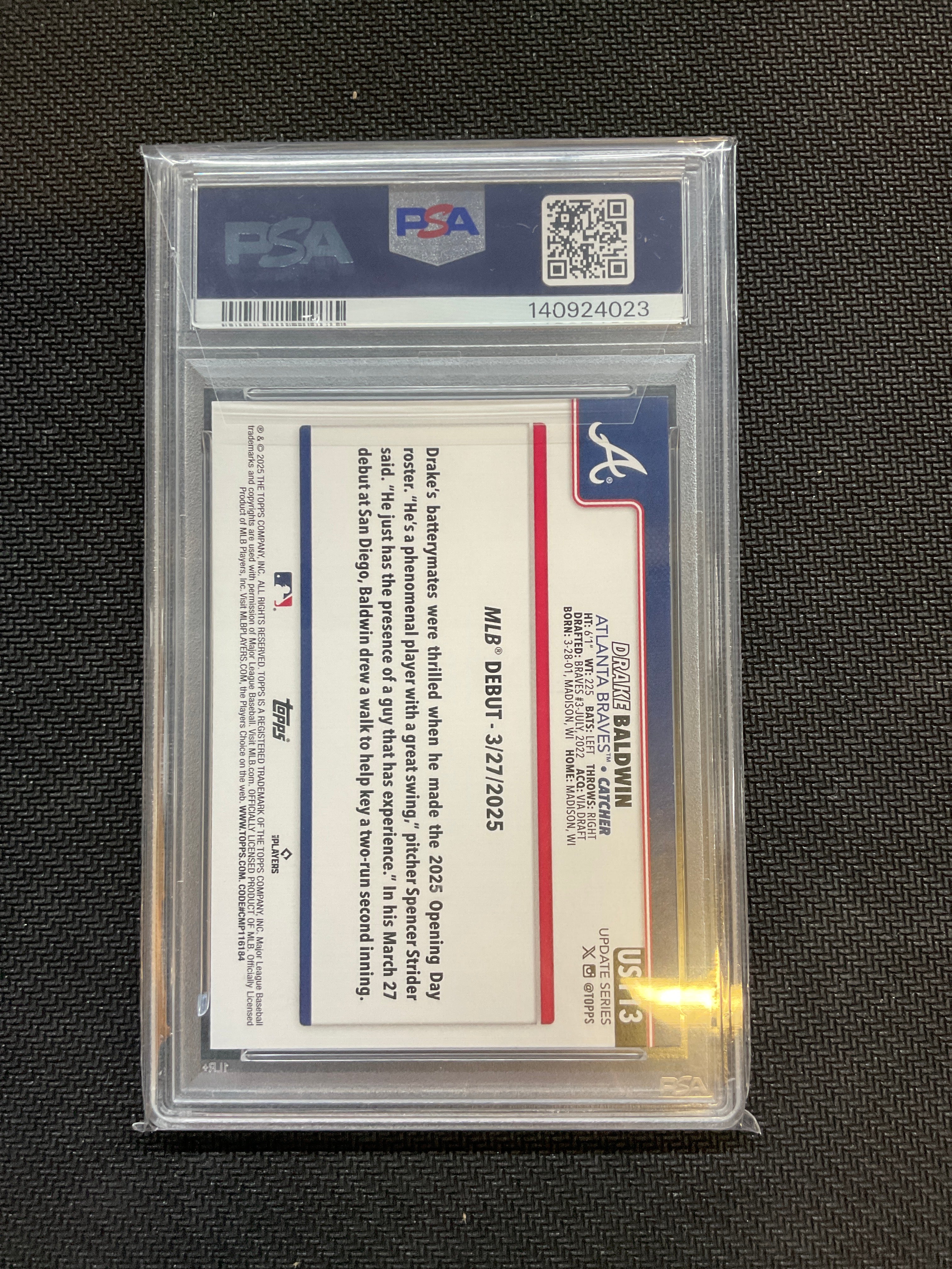 2025 Topps Update Drake Baldwin Rookie Debut PSA 9 Braves