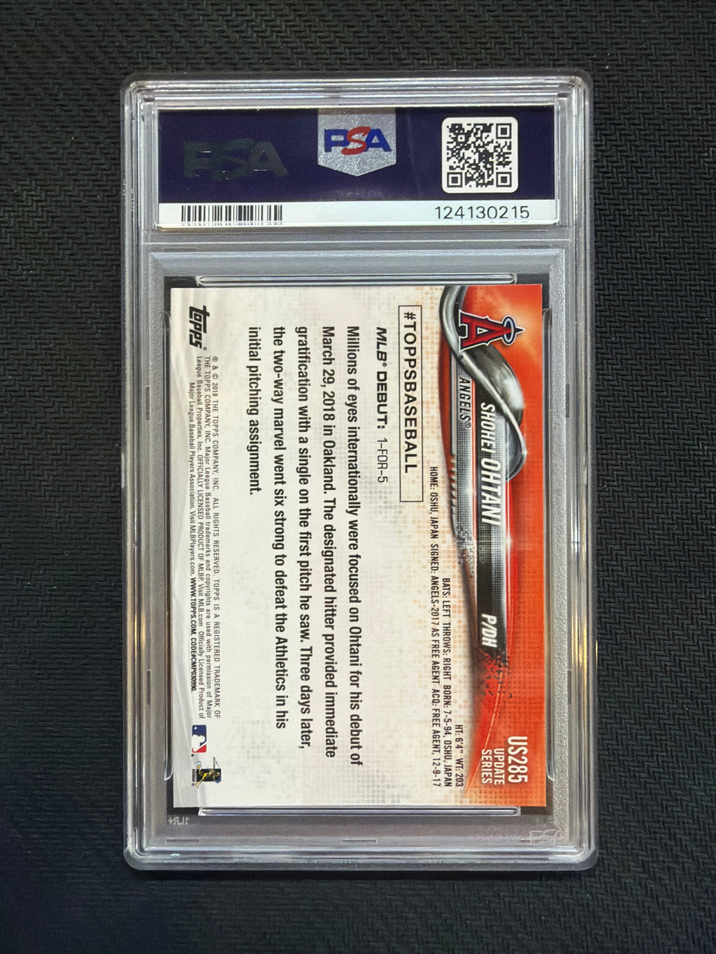2018 Topps Update Shohei Ohtani Rookie Debut PSA 9 Angels