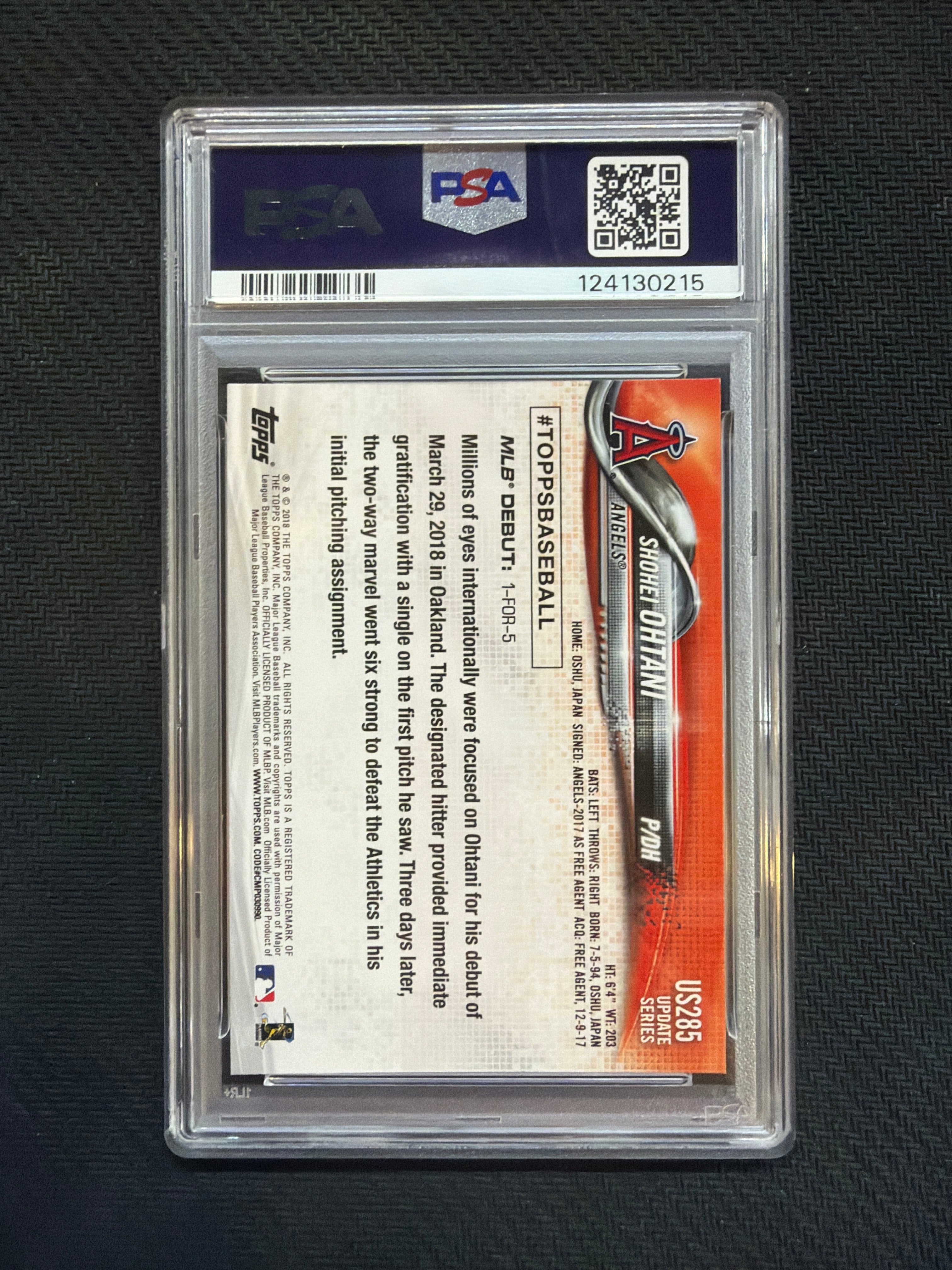 2018 Topps Update Shohei Ohtani Rookie Debut PSA 9 Angels