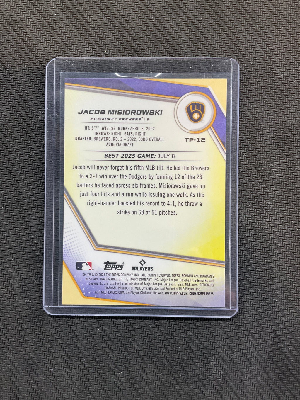 2025 Bowman Best Jacob Misiorowski /199 Brewers Rookie