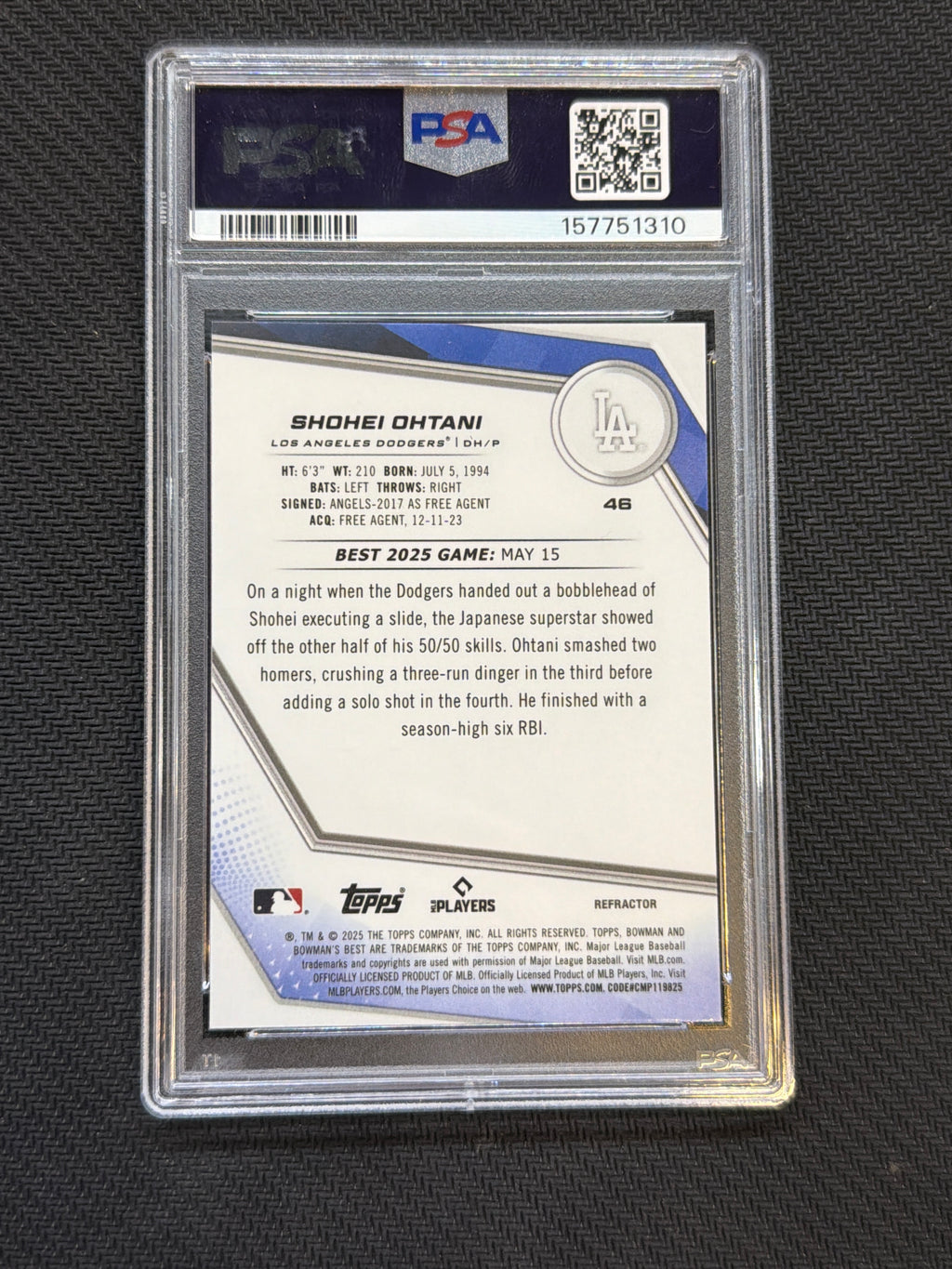 2025 Bowman's Best Shohei Ohtani Refractor PSA 10 310 Dodgers