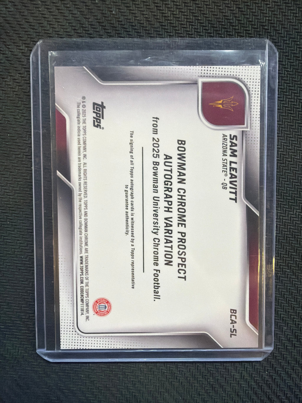 2025 Bowman U Chrome Sam Leavitt Blue Speckle Auto /150 Arizona State
