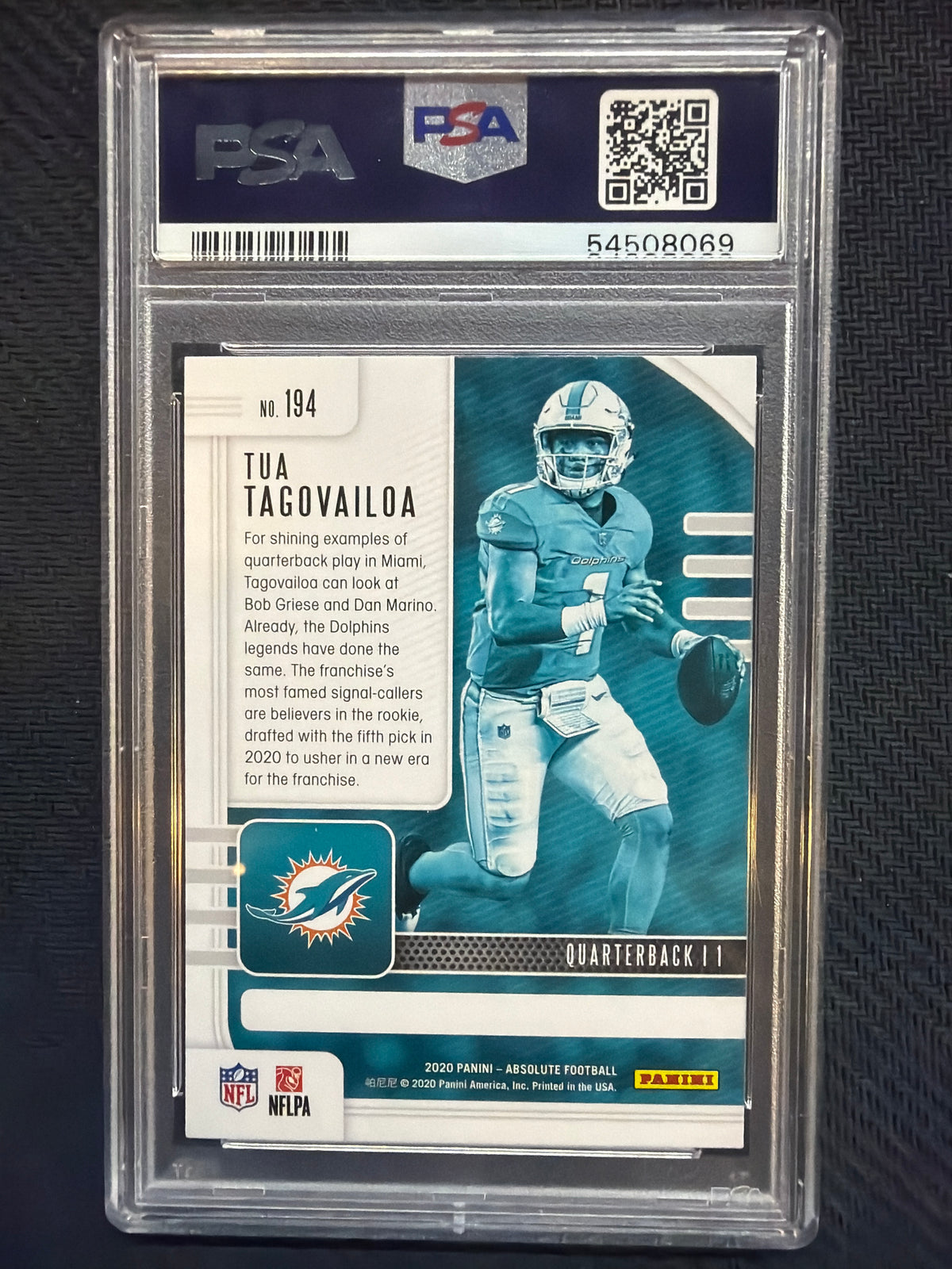 2020 Panini Absolute Tua Tagovailoa #194 Rookie PSA 10 Dolphins