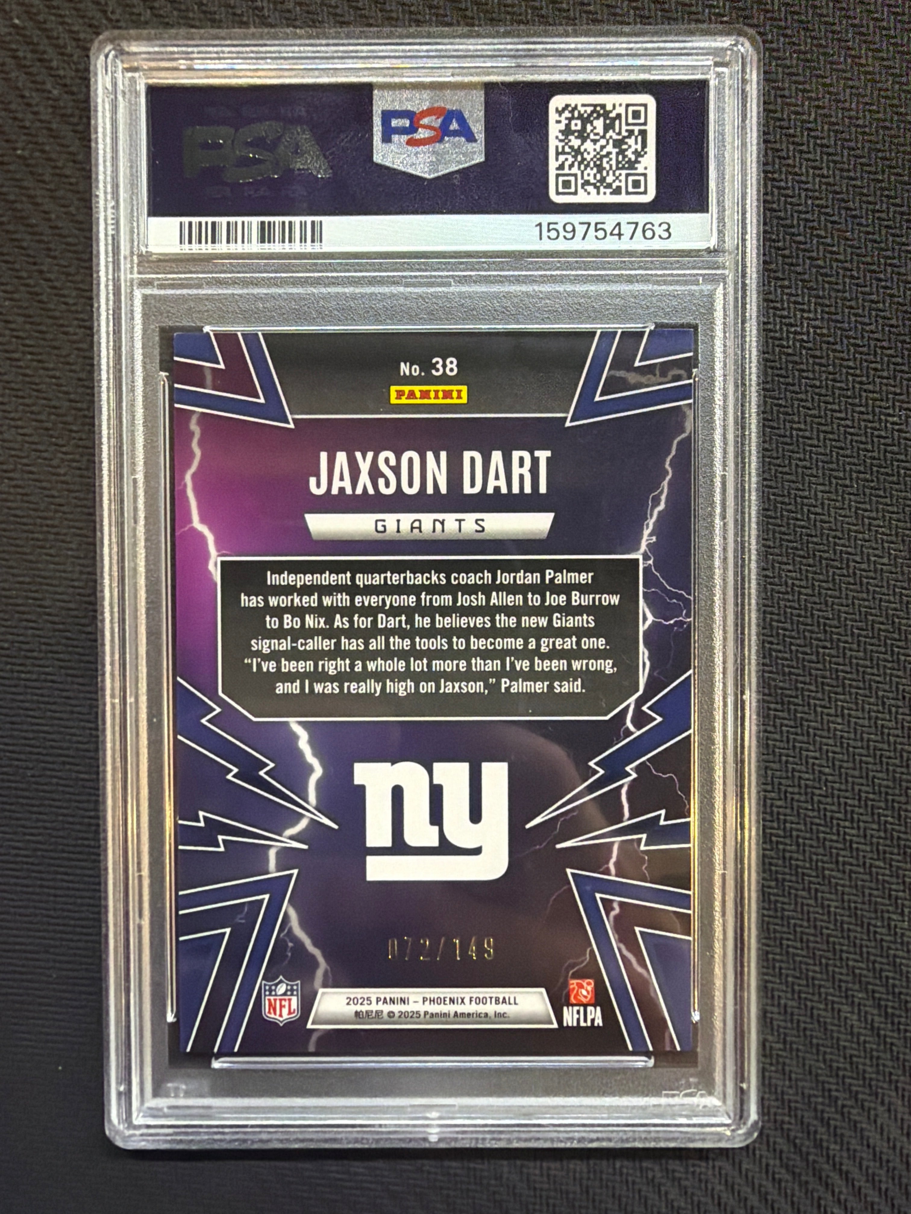 2025 Phoenix Jaxson Dart Thunderbirds /149 Silver Lazer PSA 10 763
