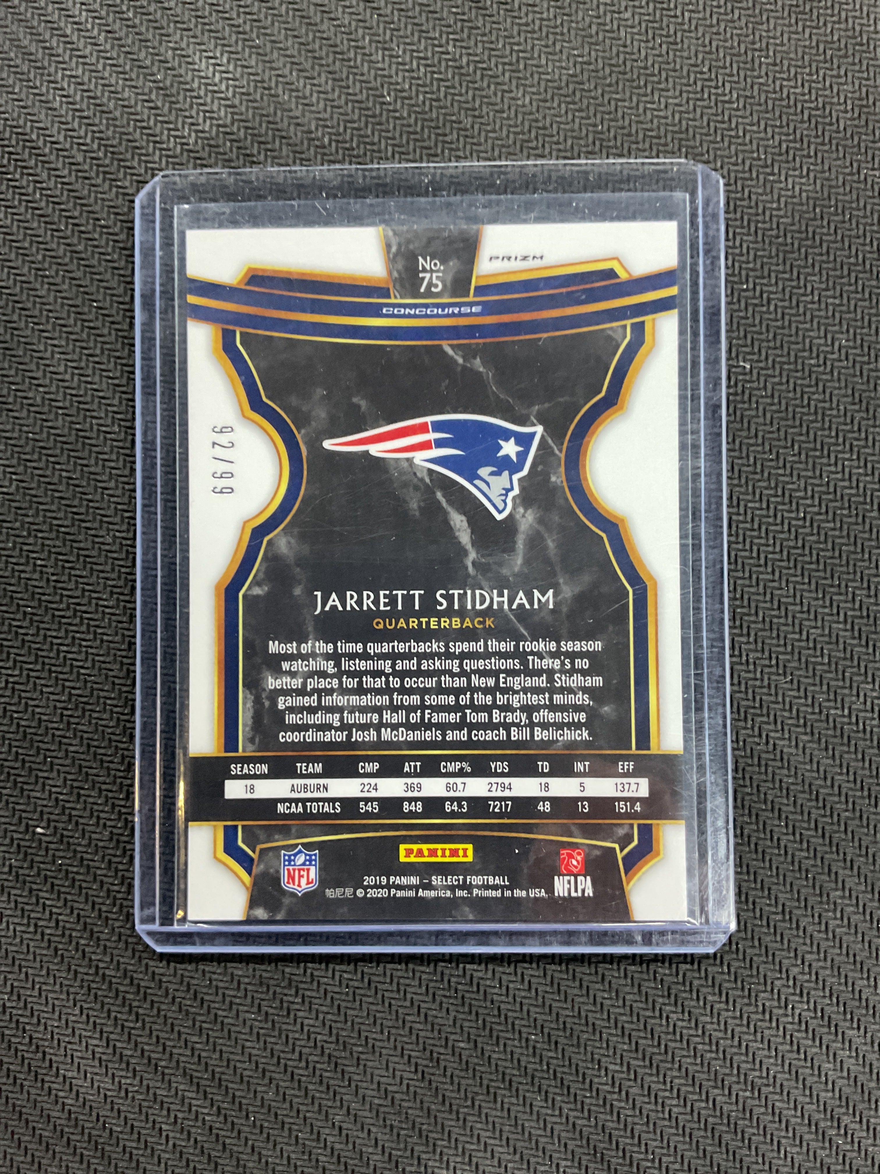 2019 Select Jarrett Stidham Rookie Red /99 Patriots