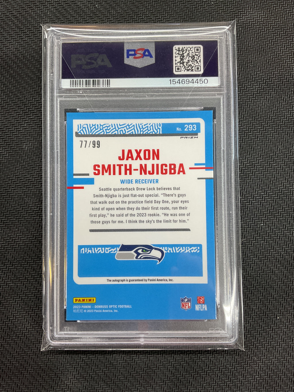 2023 Donruss Optic Jaxon Smith-Njigba Rookie Auto /99 PSA 10 Seahawks 450