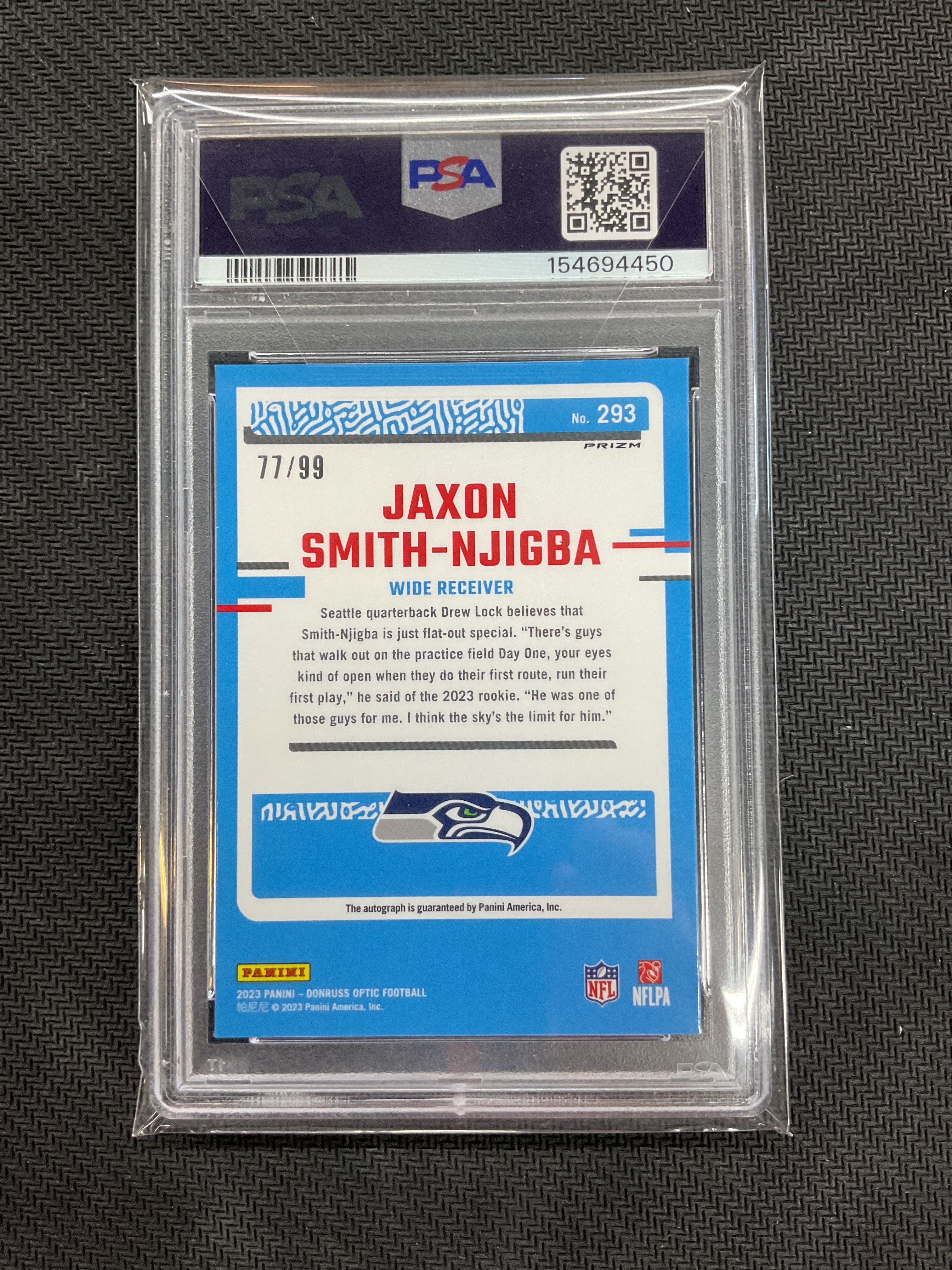 2023 Donruss Optic Jaxon Smith-Njigba Rookie Auto /99 PSA 10 Seahawks 450