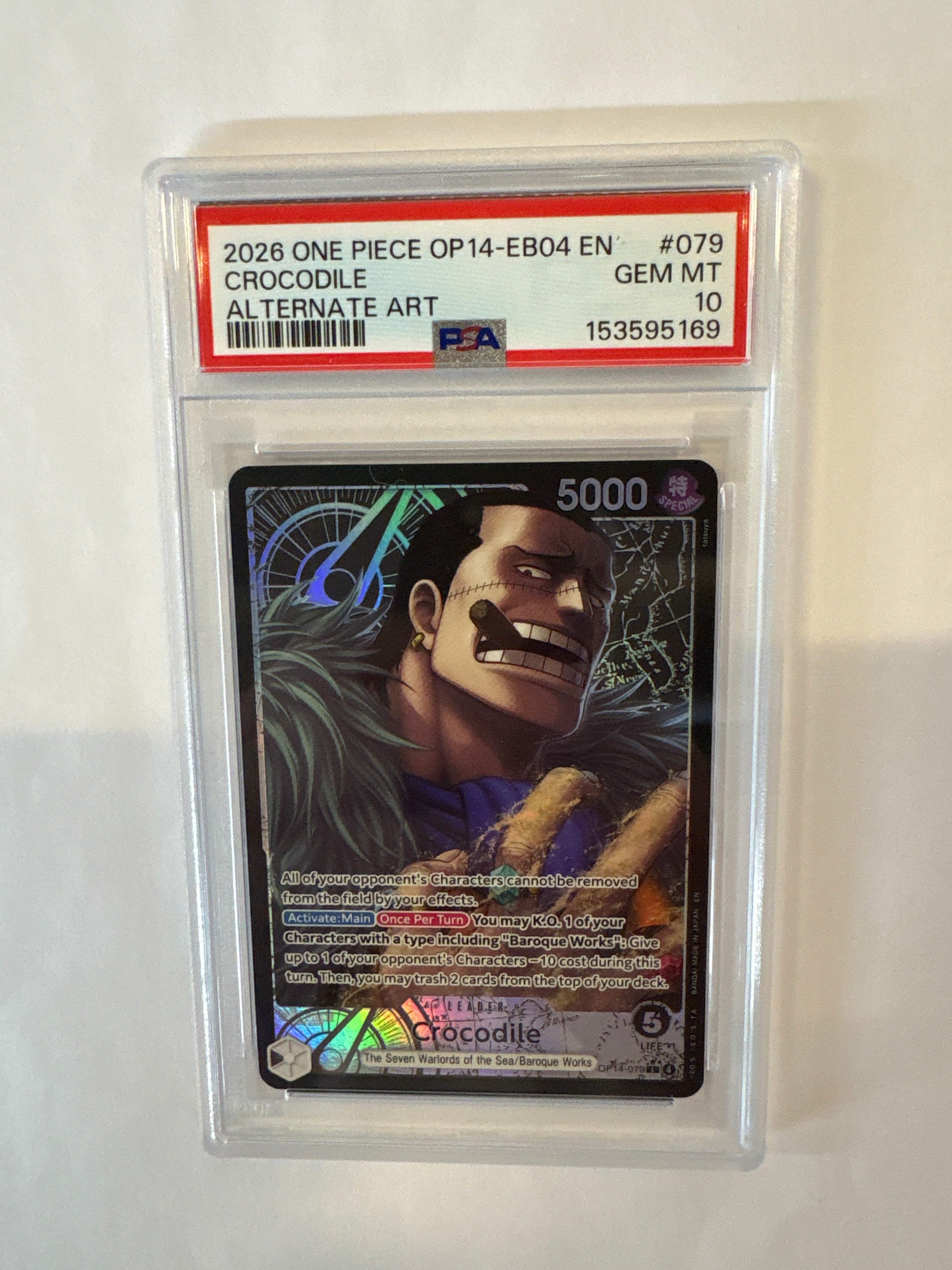 2026 One Piece OP14-EB04 Crocodile 079 Alt Art PSA 10