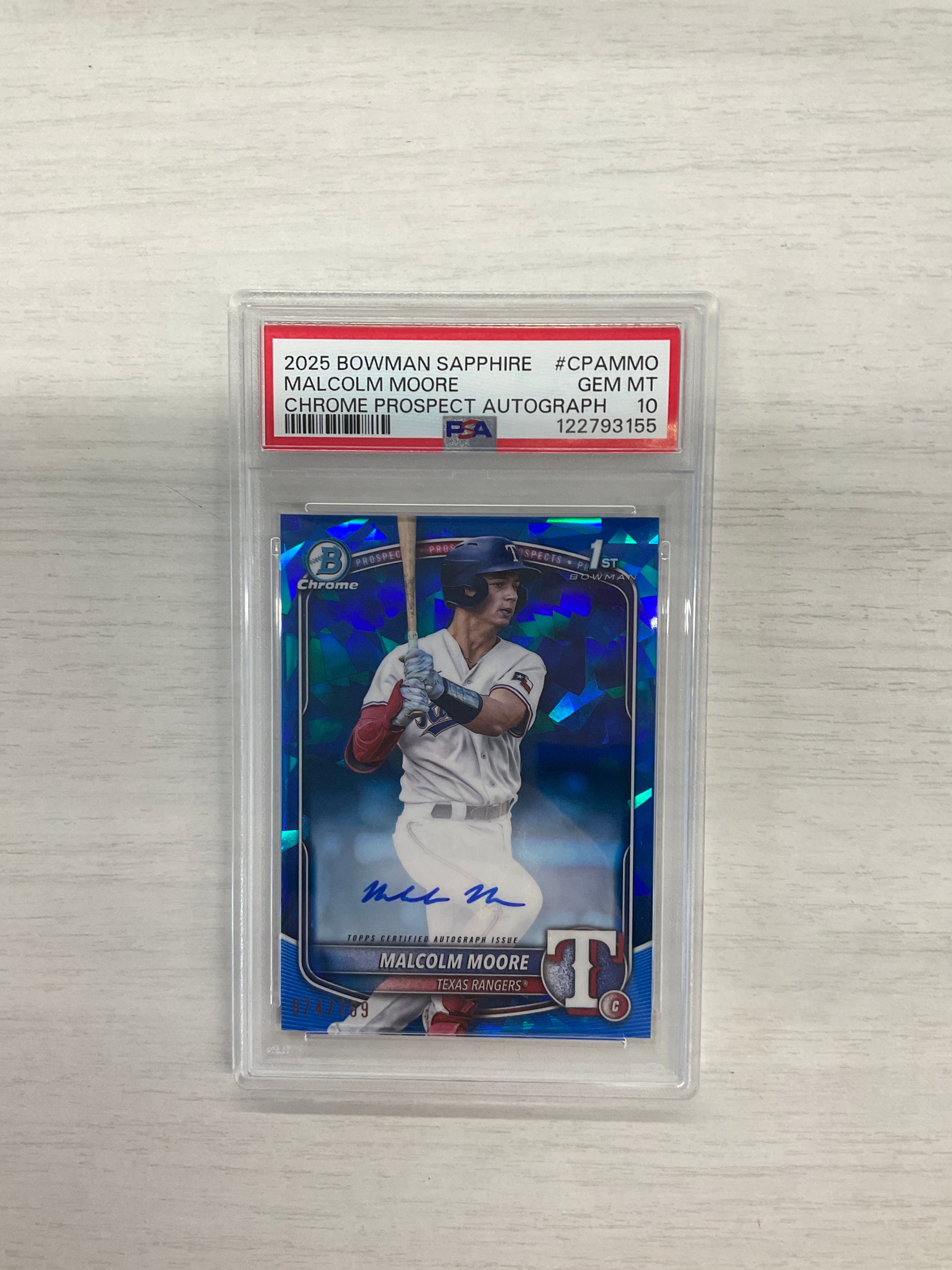 2025 Bowman Sapphire Malcolm Moore Auto /199 PSA 10