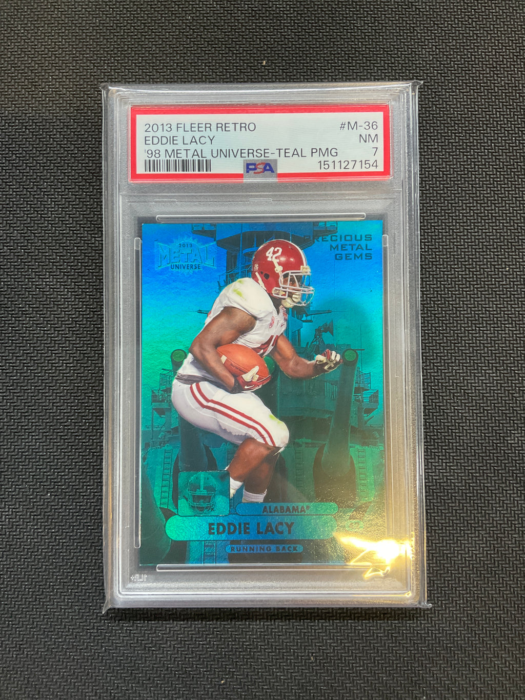 2013 Fleer Retro Eddie Lacy '98 Metal Universe Teal Precious Metal Gems /50 PSA 7 Alabama