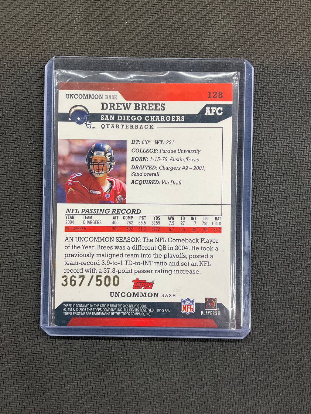2005 Topps Pristine Drew Brees Uncommon Patch /500 Chargers