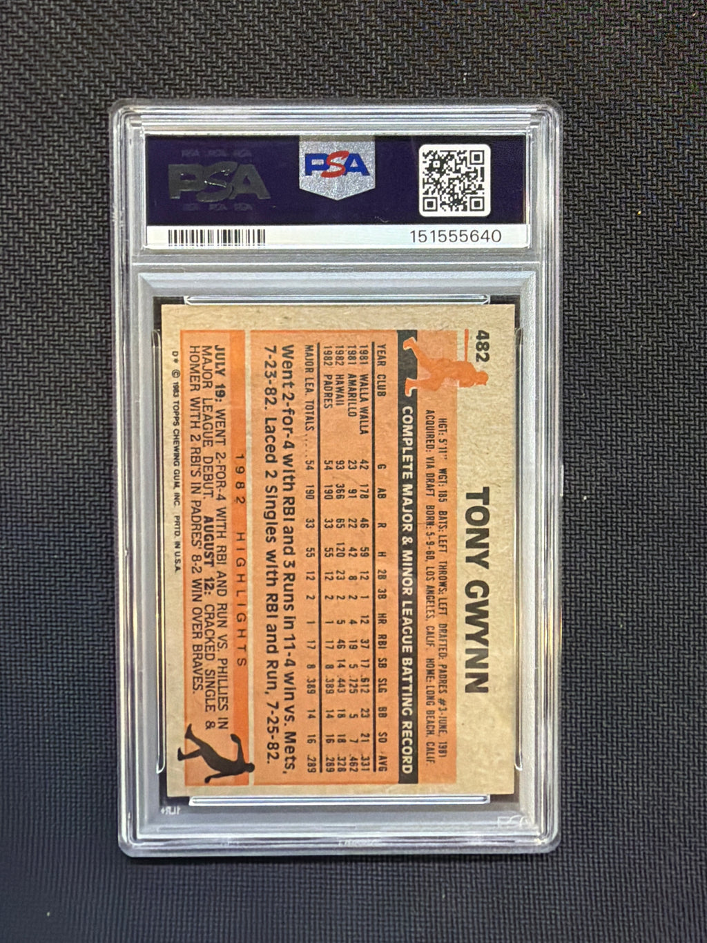 1983 Topps Tony Gwynn #482 PSA 8 640 Rookie