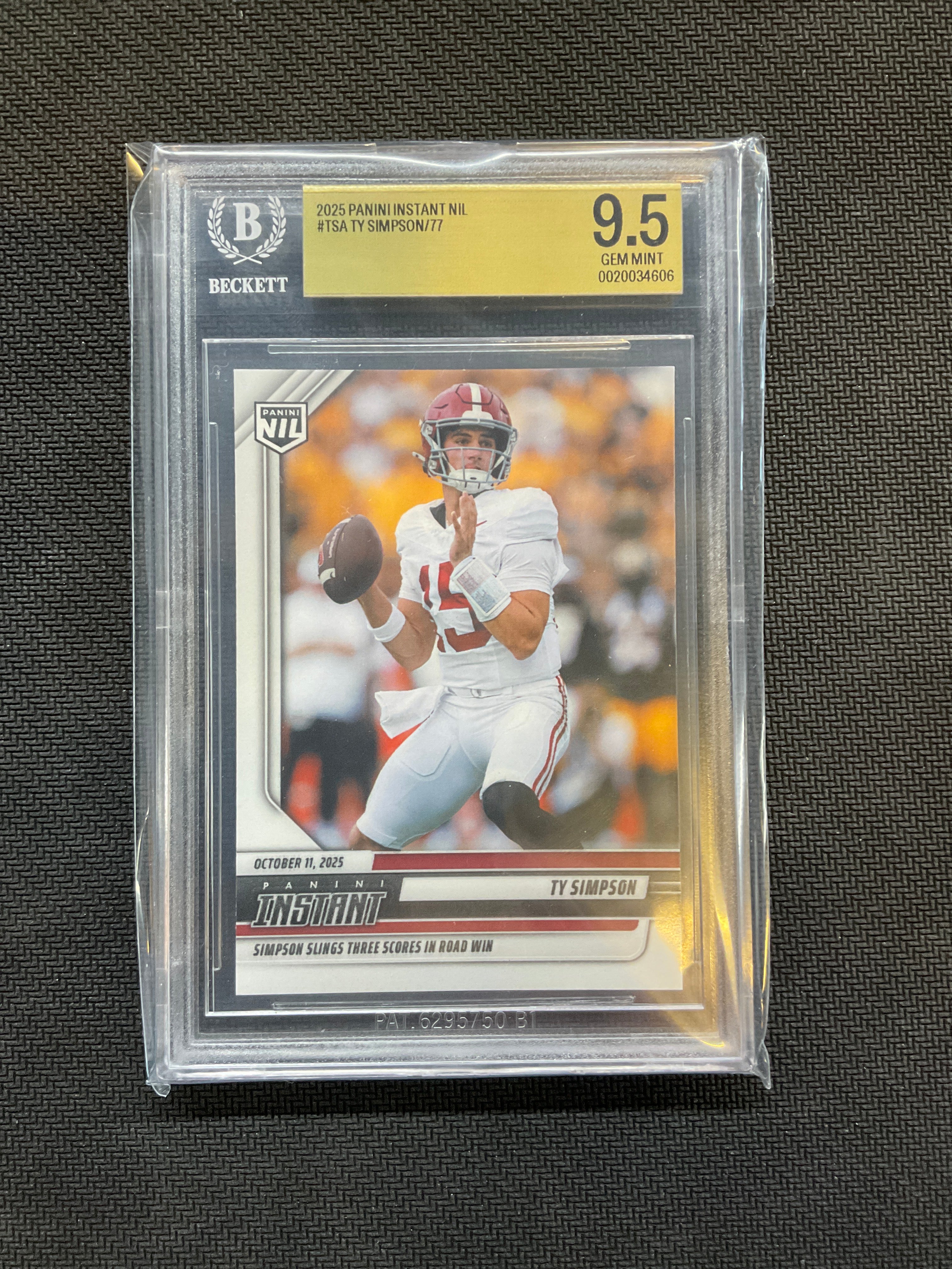 2025 Panini Instant NIL Ty Simpson BGS 9.5