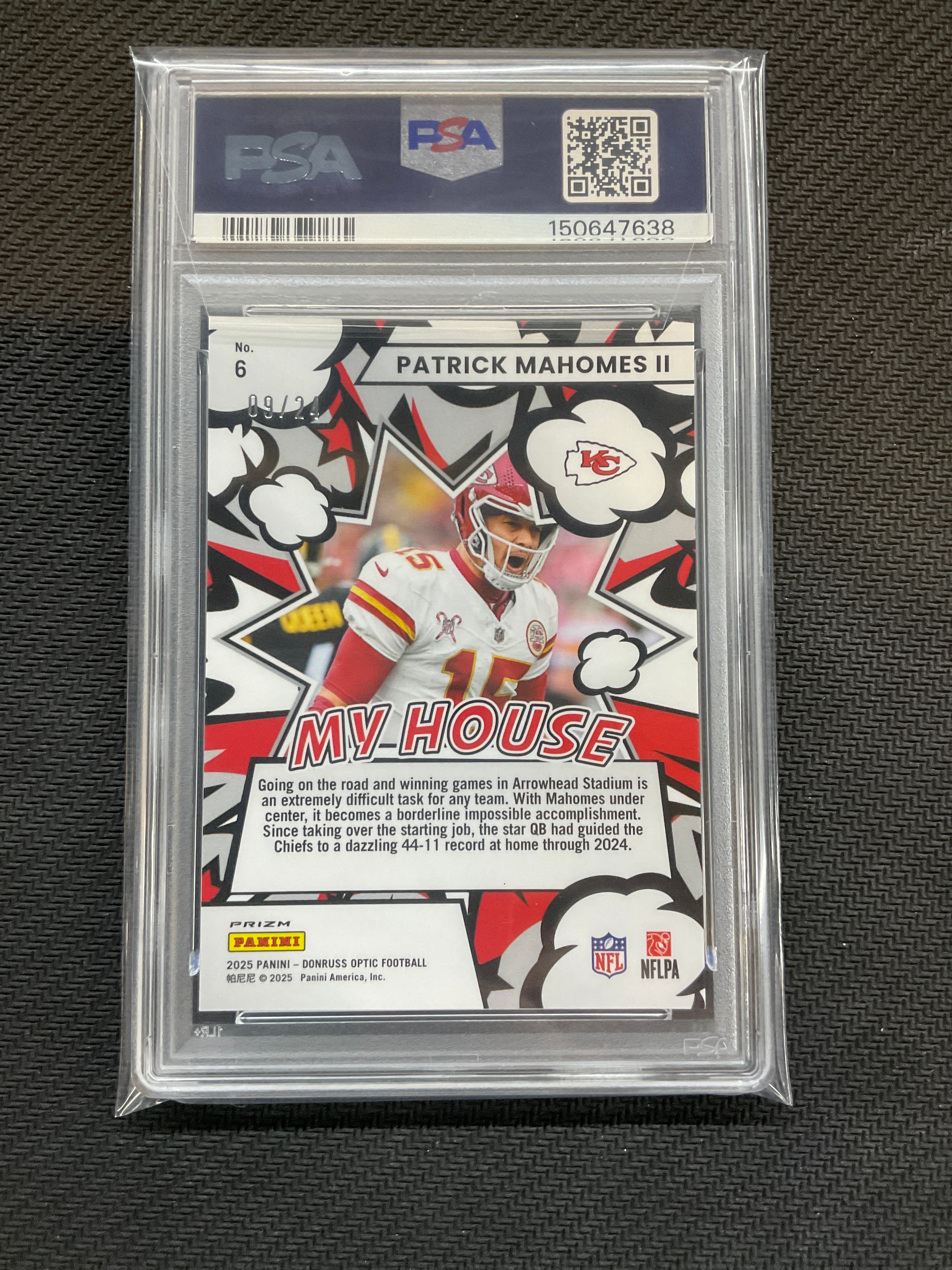 2025 Donruss Optic Patrick Mahomes II My House Dragon /24 PSA 10