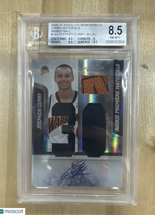 2009 Absolute Memorabilia Rookie Materials Jumbo Jersey Numbers Basketball Signatures Stephen Curry #144 BGS 8.5