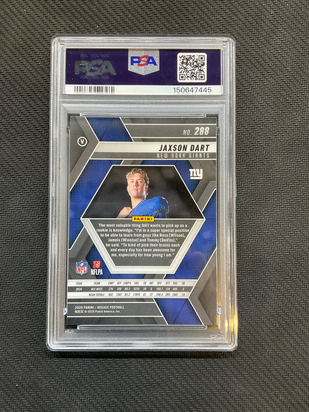 2025 Mosaic Jaxson Dart Rookie #288 PSA 10 Giants