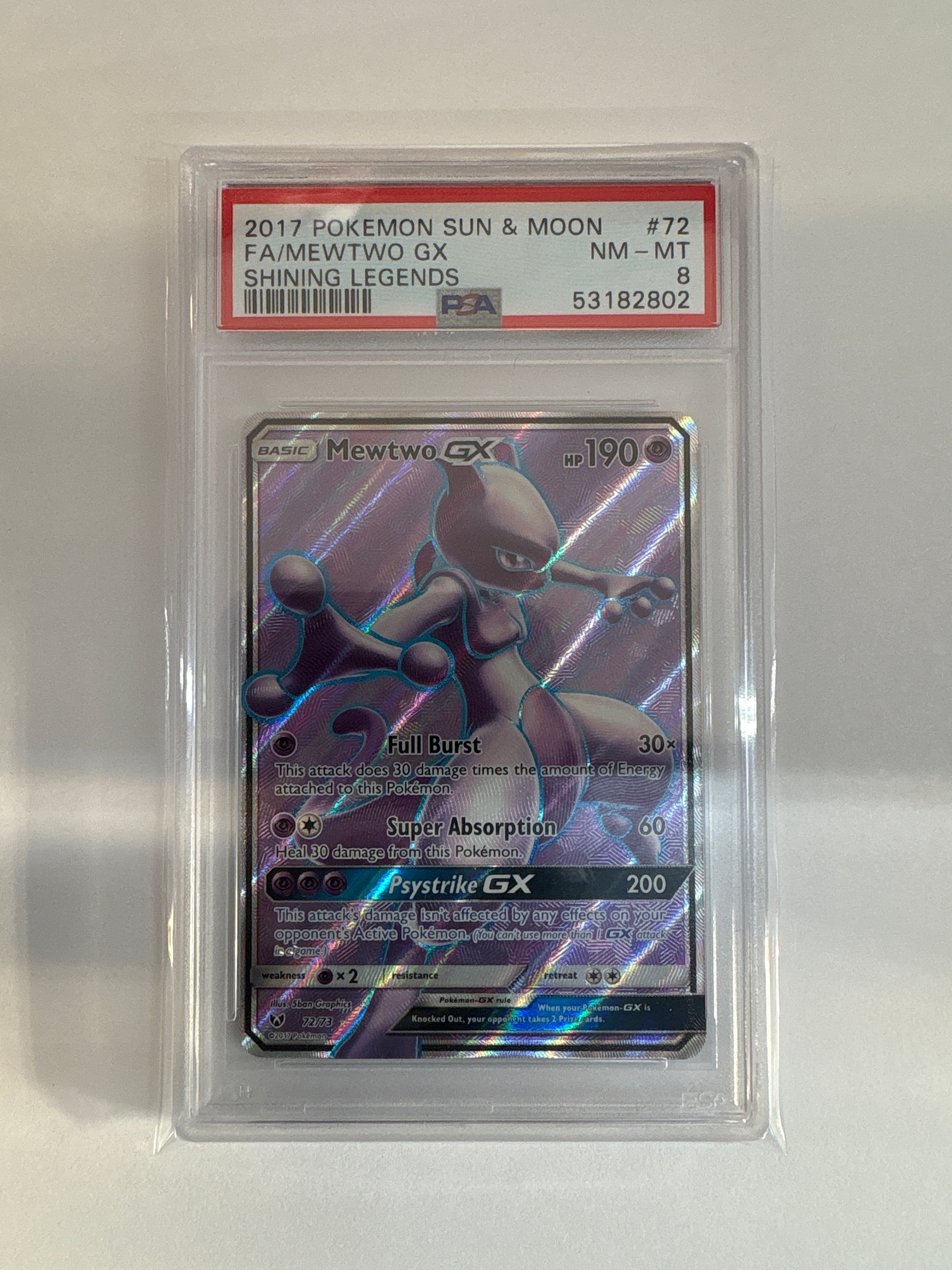 2017 Pokemon Shining Legends Mewtwo GX 72 PSA 8