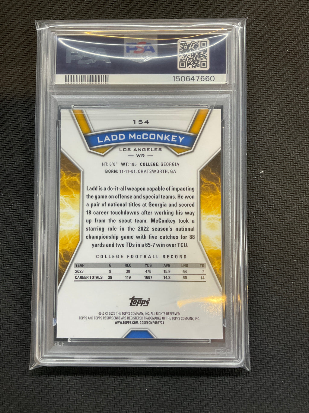 2024 Topps Resurgence Ladd McConkey Blue & Orange Rookie PSA 10
