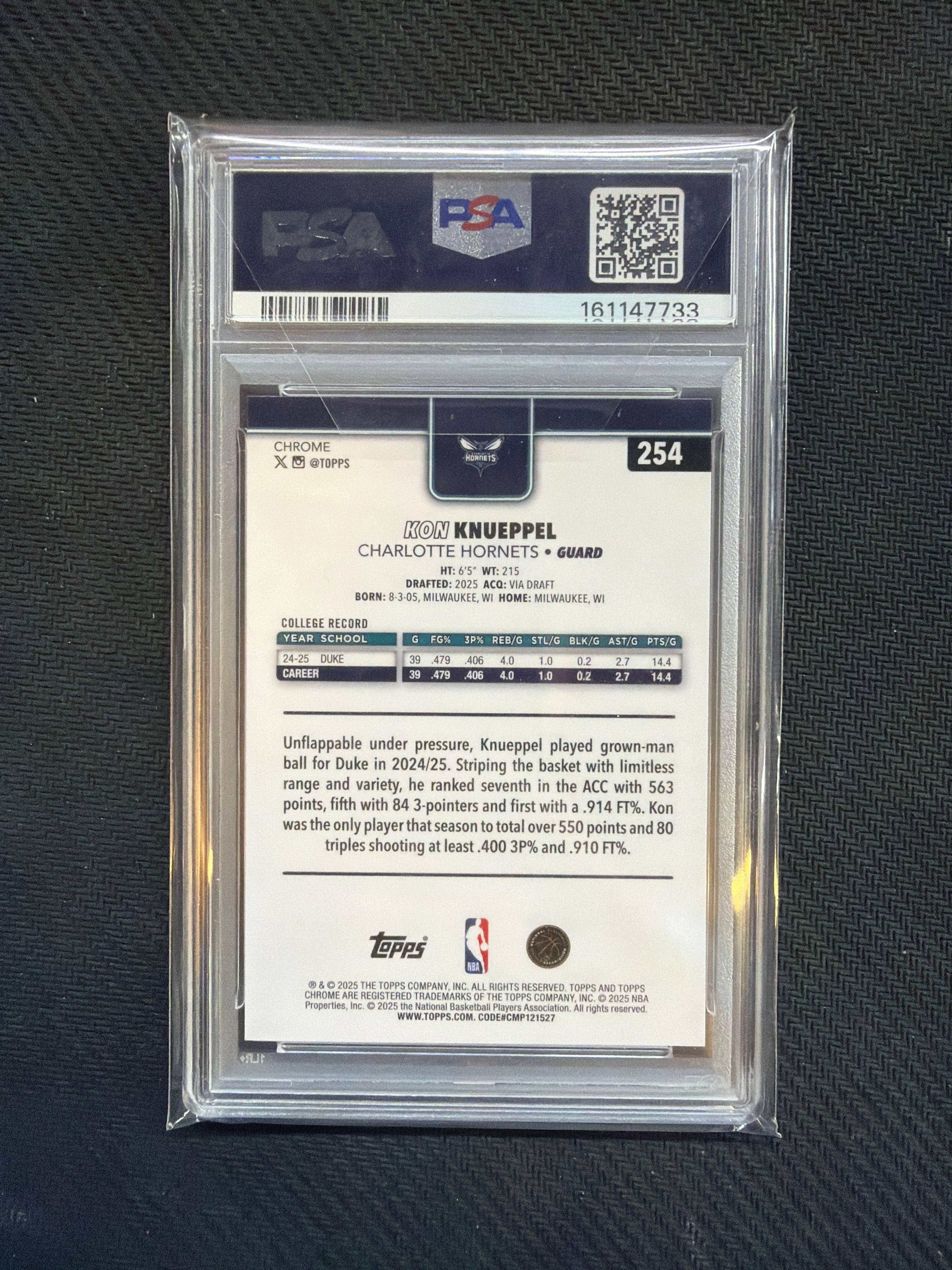 2025 Topps Chrome NBA Kon Knueppel Refractor PSA 10 Hornets