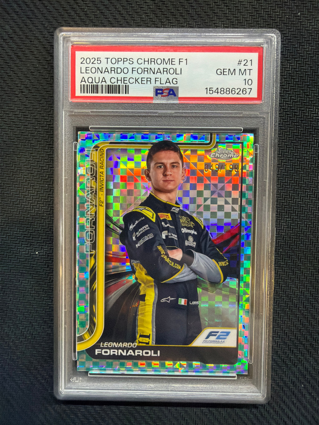 2025 Topps Chrome F1 Leonardo Fornaroli Aqua Checker Flag /199 PSA 10