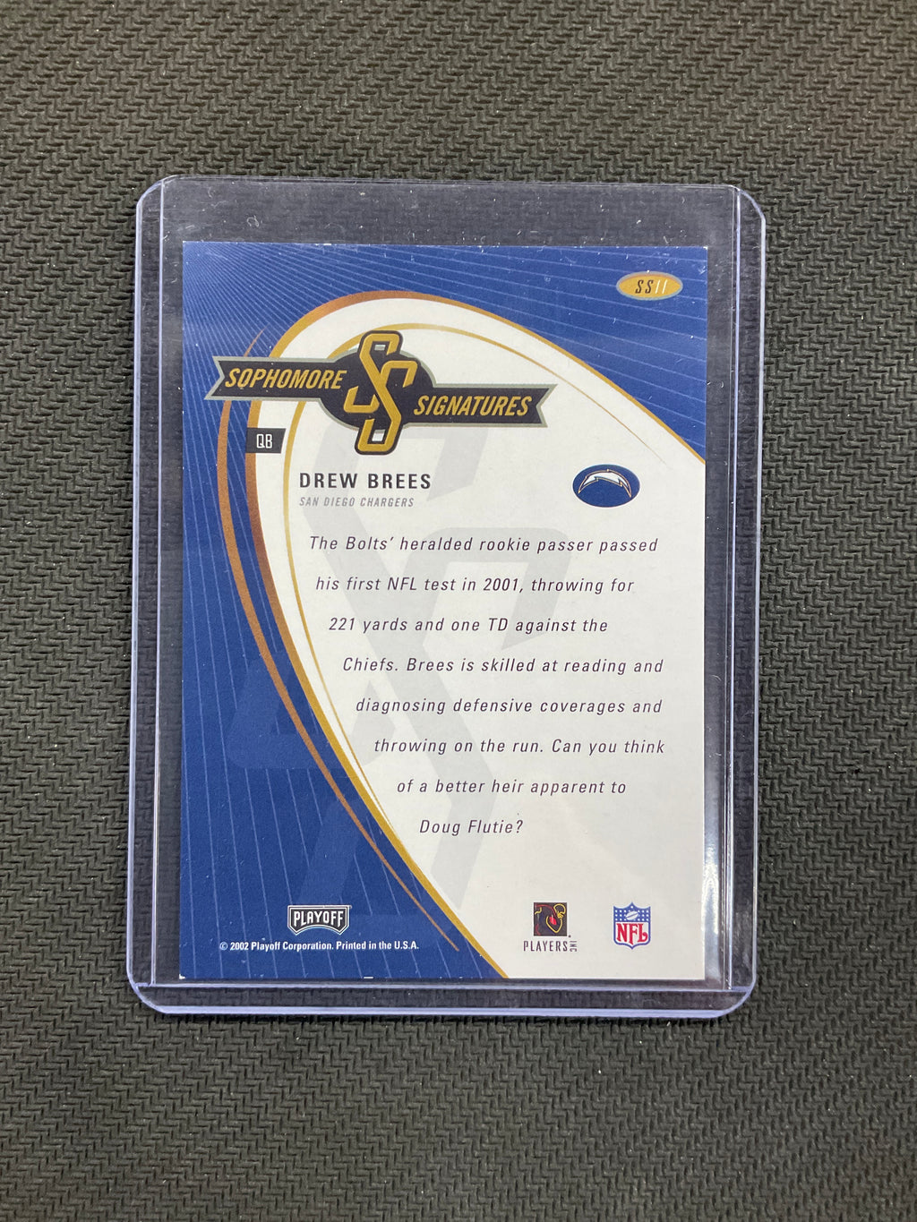 2002 Playoff Prestige Drew Brees Sophomore Signatures Chargers