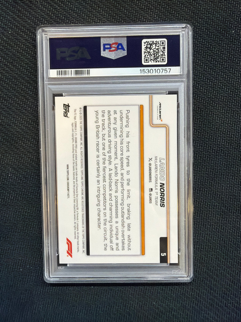 2025 Topps Chrome F1 Sapphire Lando Norris Yellow /75 PSA 9