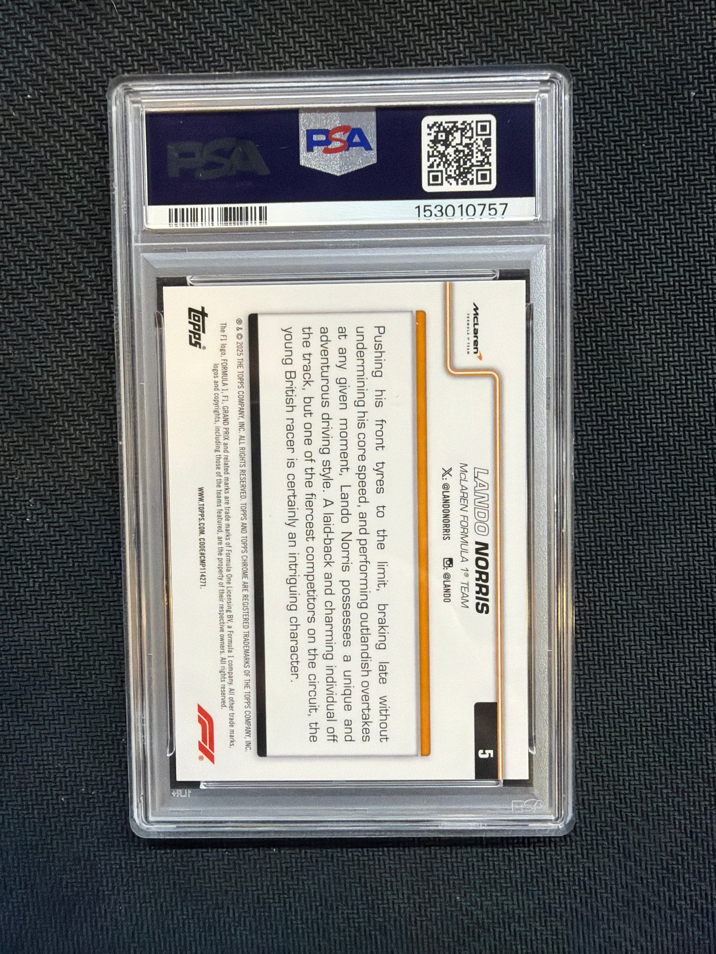 2025 Topps Chrome F1 Sapphire Lando Norris Yellow /75 PSA 9