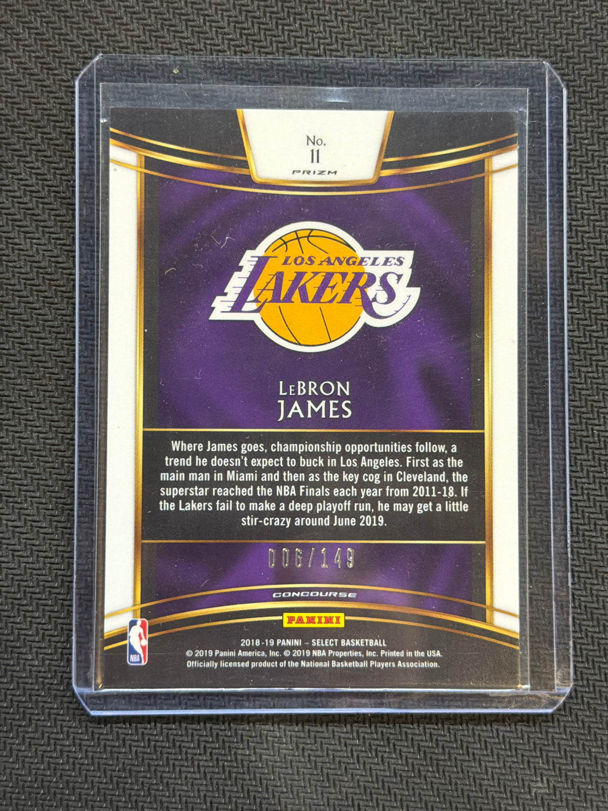 2018-19 Panini Select LeBron James White 6/149 JSY Number Lakers