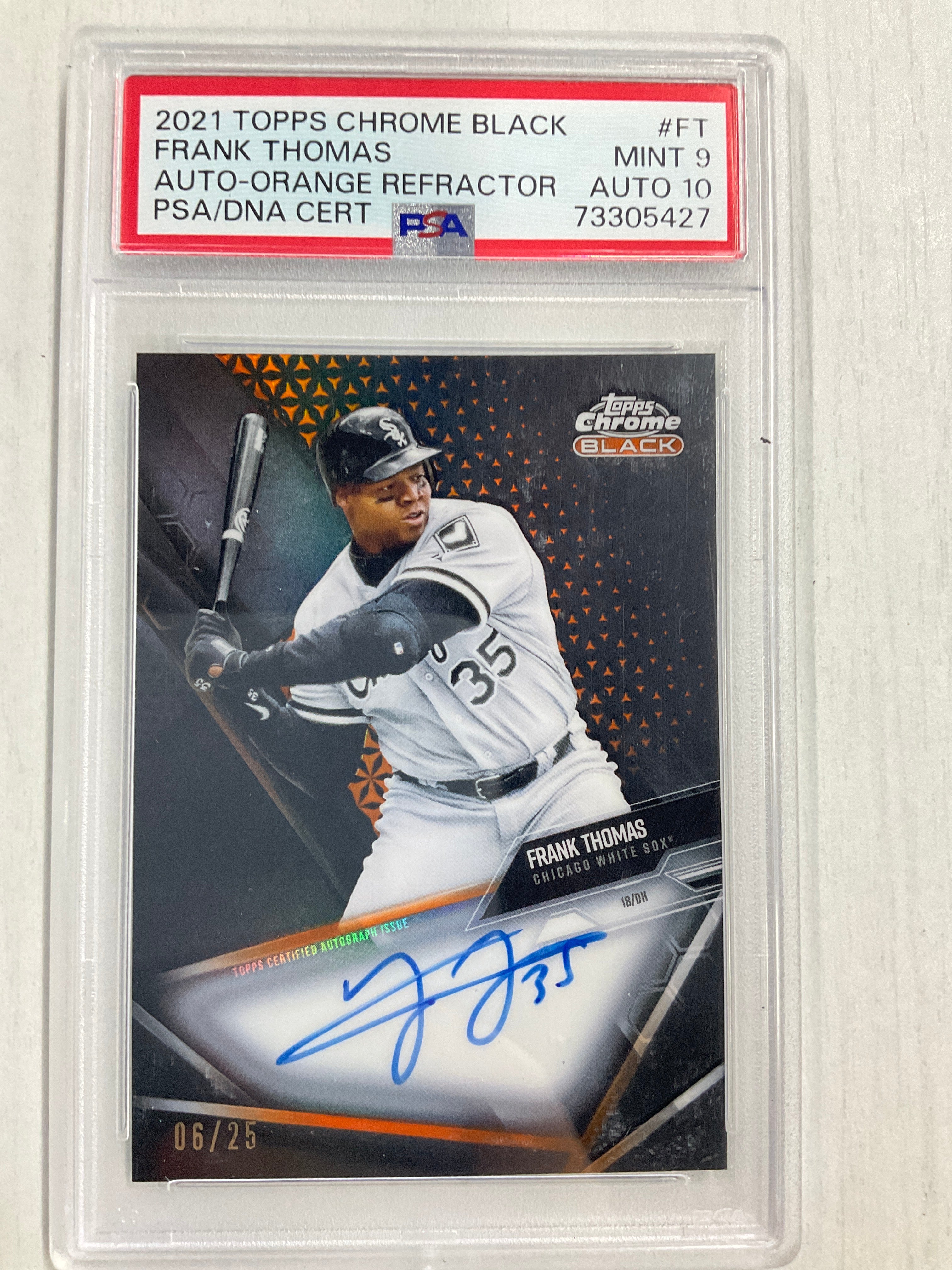 2021 Topps Chrome Black Frank Thomas Auto /25 Orange PSA 9 10