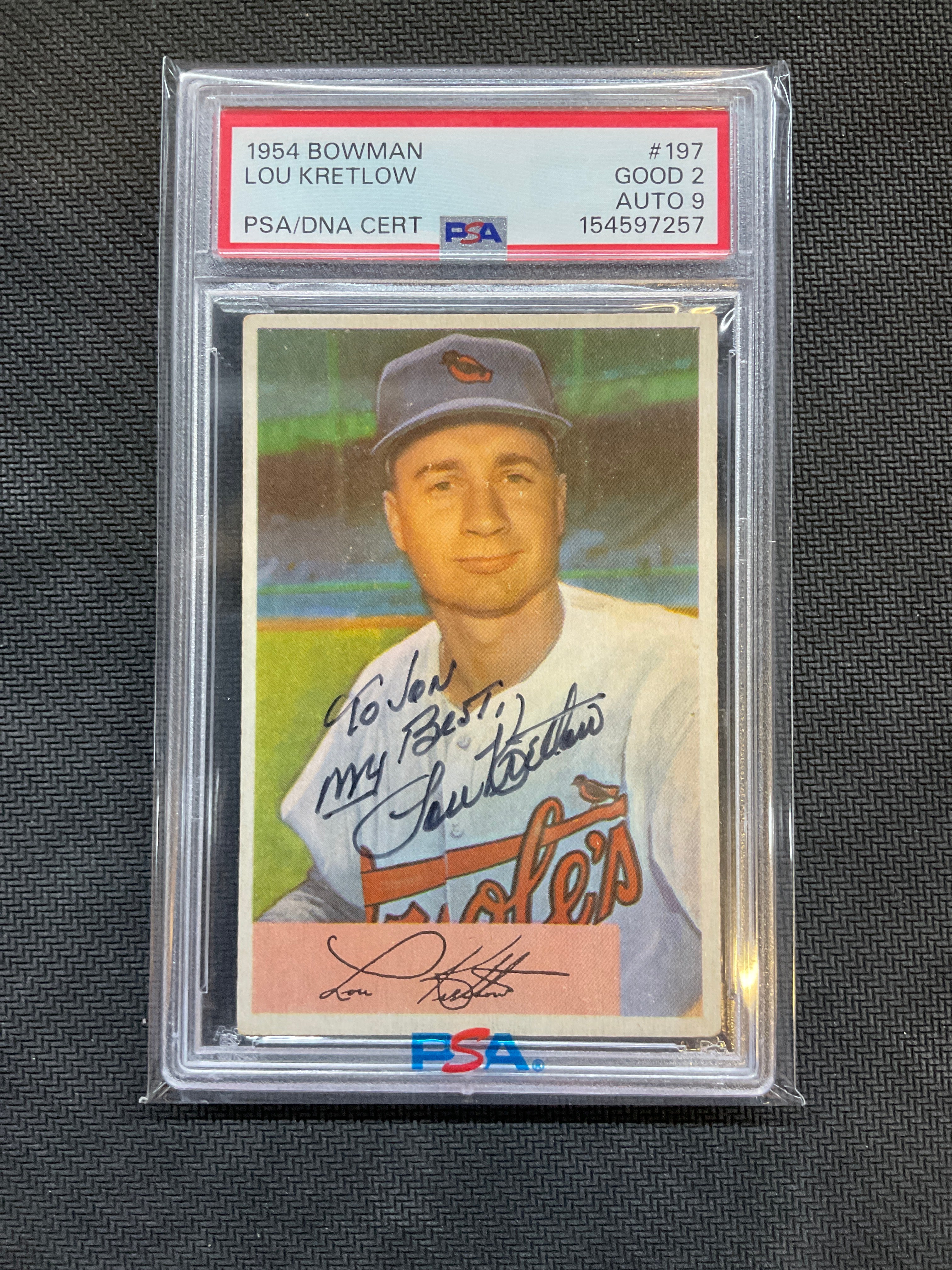 1954 Bowman Lou Kretlow #197 PSA 2 Auto 9 257