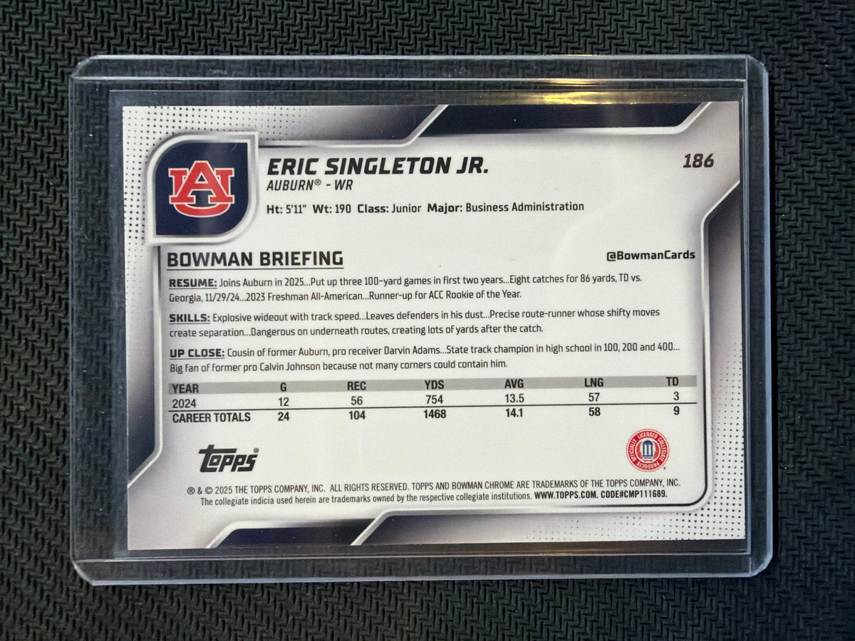 2025 Bowman Chrome U Eric Singleton Blue /150 Auburn