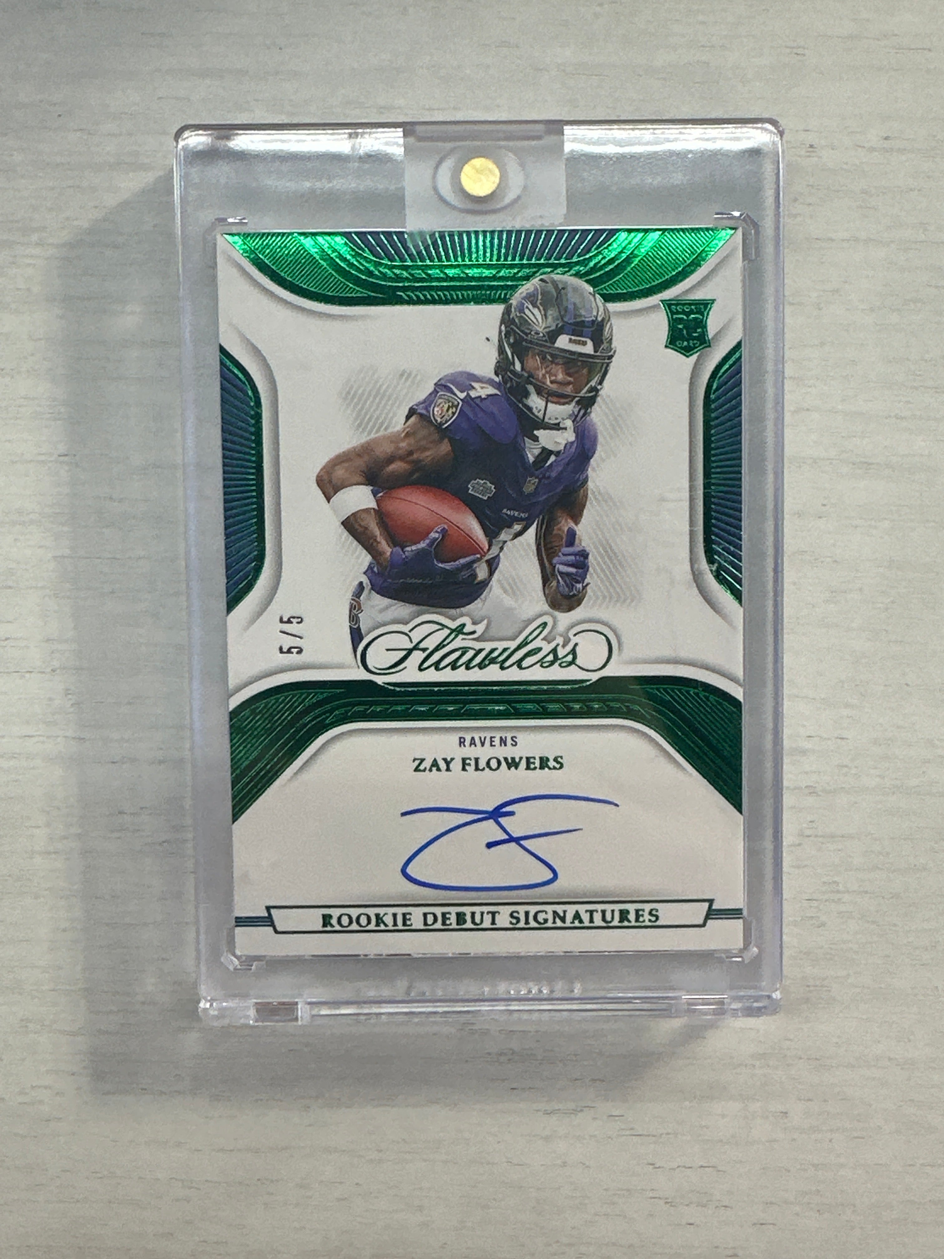 2023 Flawless Zay Flowers Green Auto /5 Rookie Debut