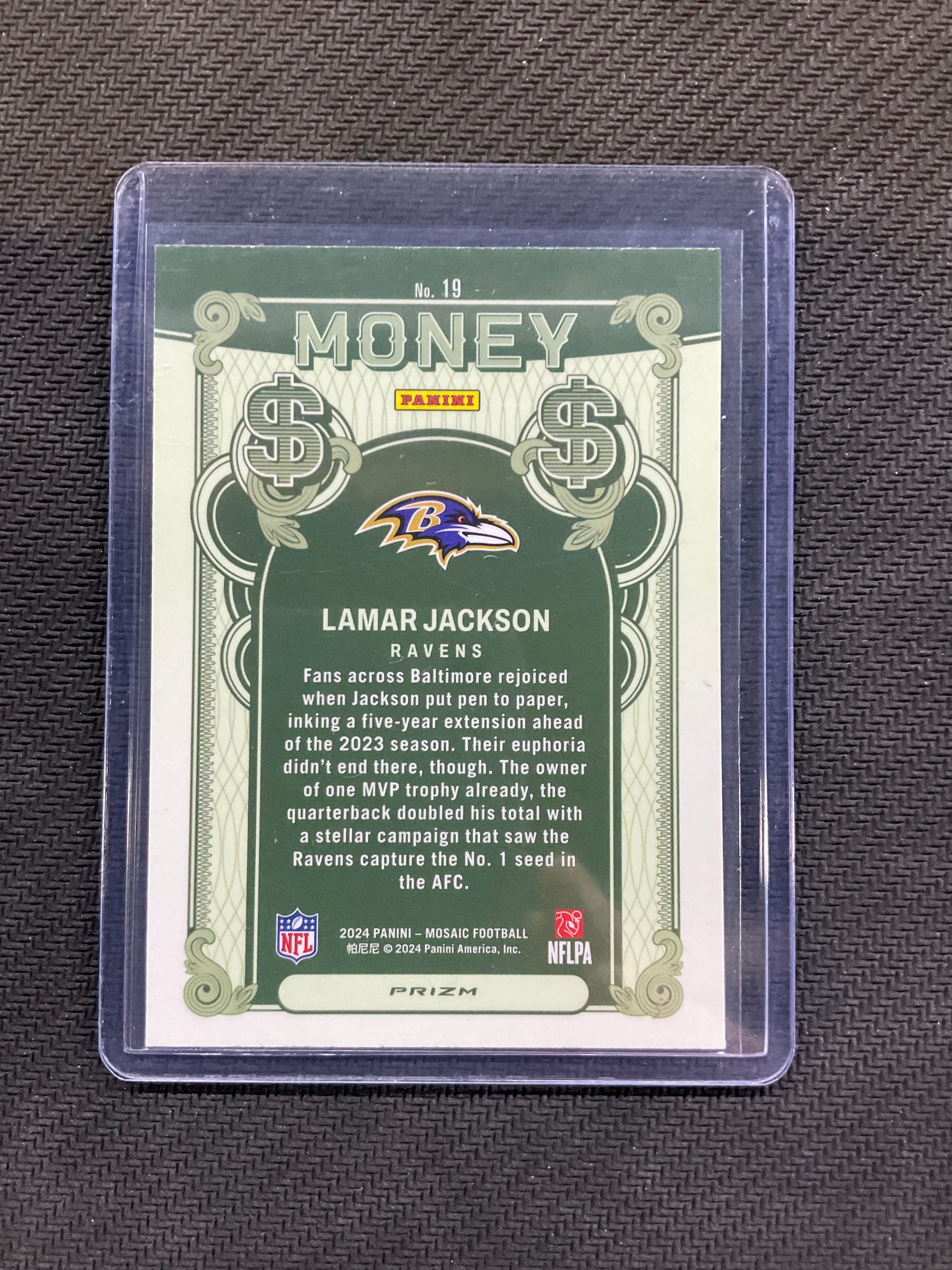 2024 Mosaic Lamar Jackson Money Case Hit Ravens