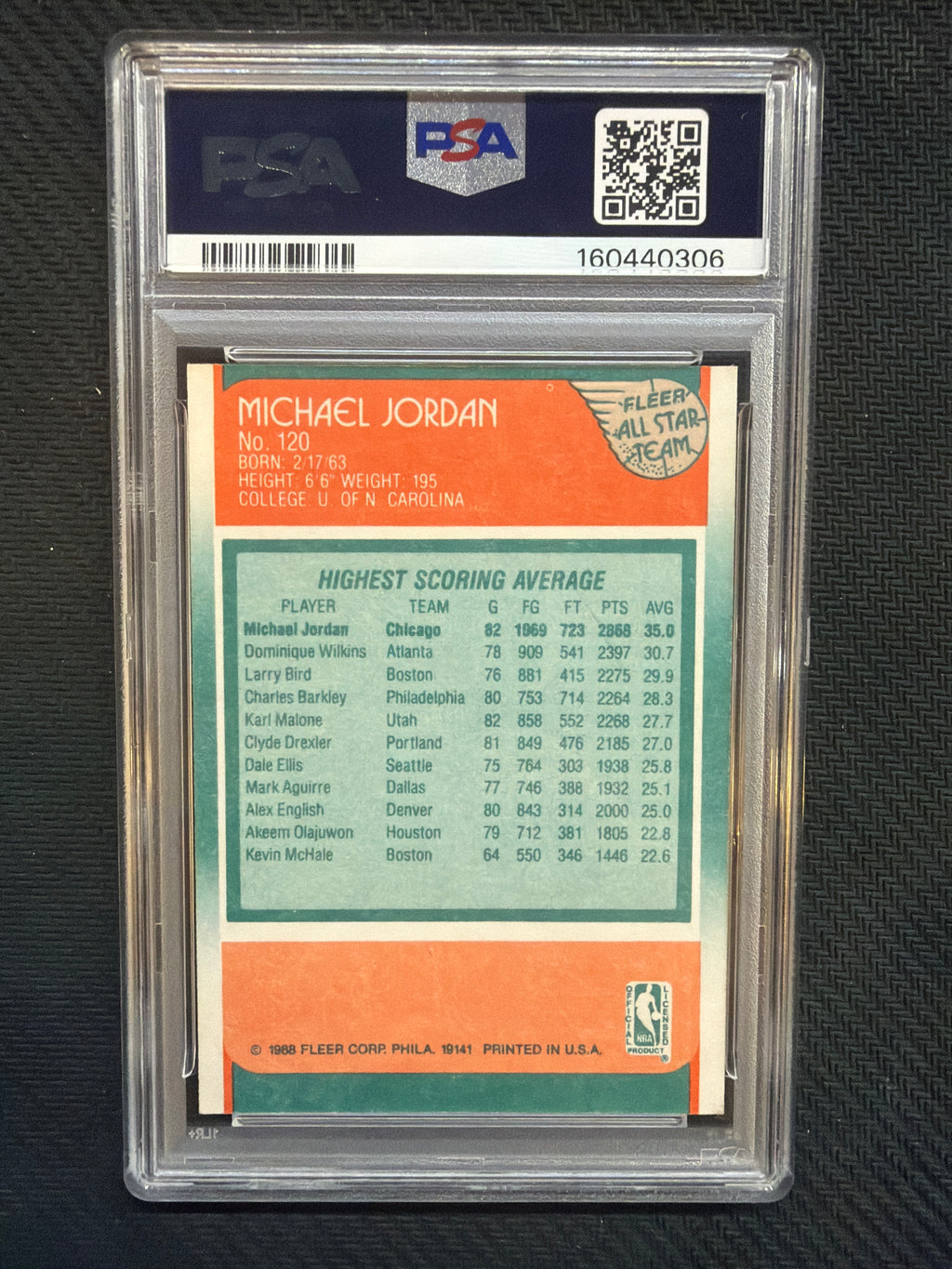 1988 Fleer Michael Jordan All-Star #120 PSA 5 Bulls 306