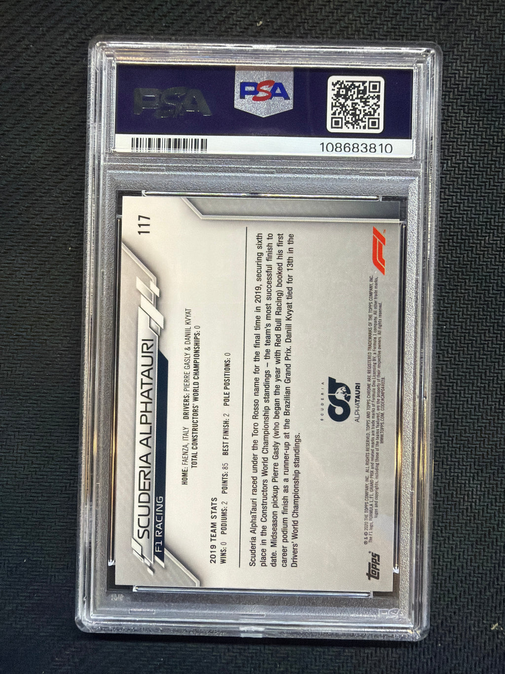 2020 Topps Chrome F1 Scuderia Alphatauri 70th Orange PSA 8