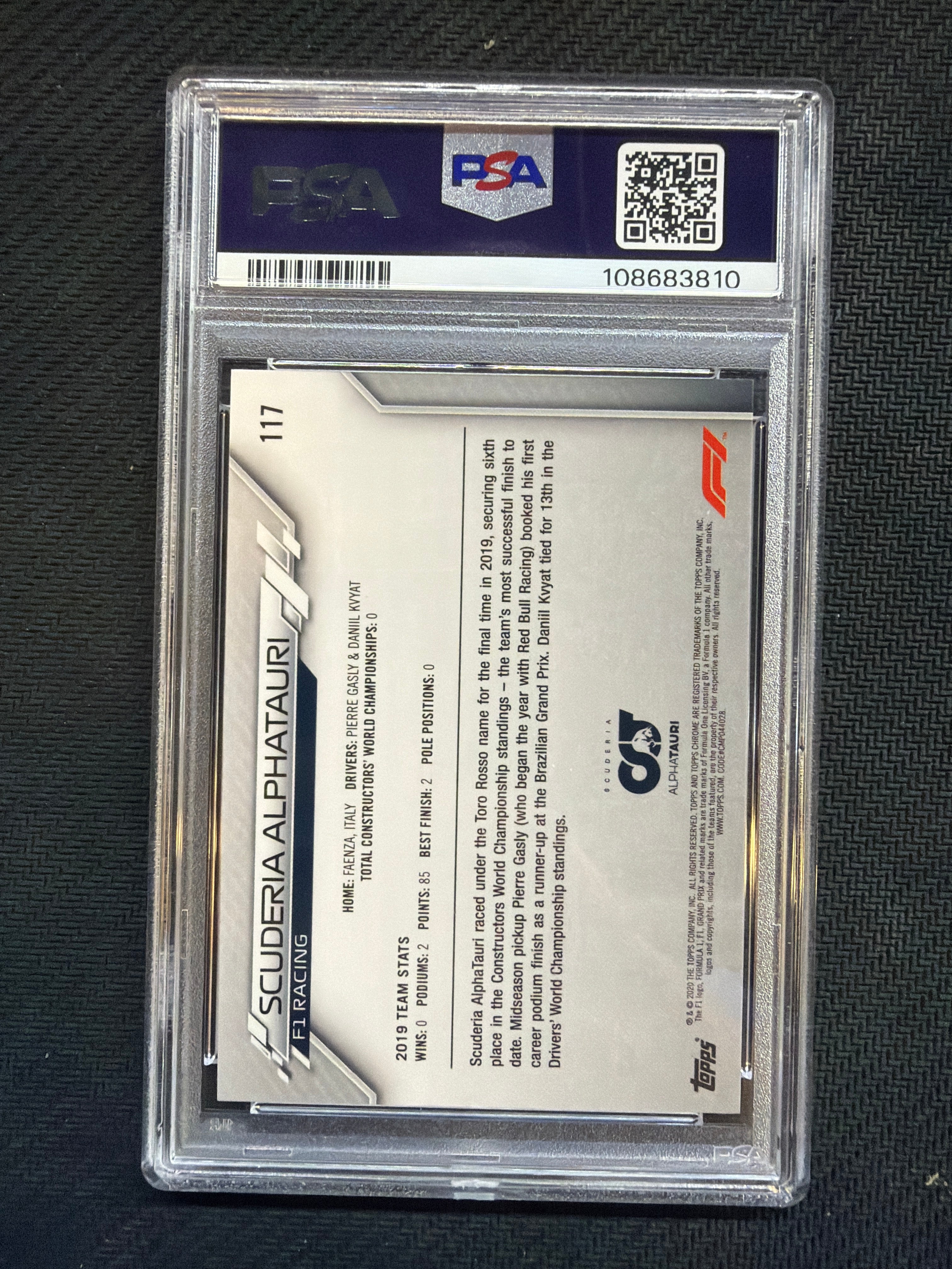 2020 Topps Chrome F1 Scuderia Alphatauri 70th Orange PSA 8