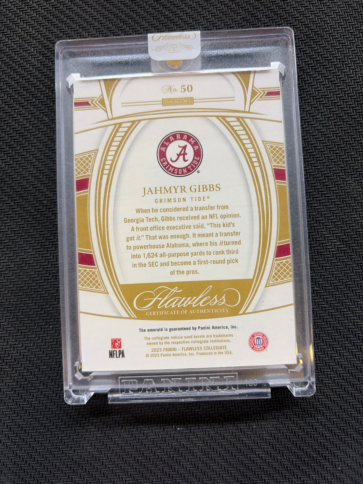 2023 Panini Flawless Jahmyr Gibbs Emerald /5 Rookie #50 Alabama