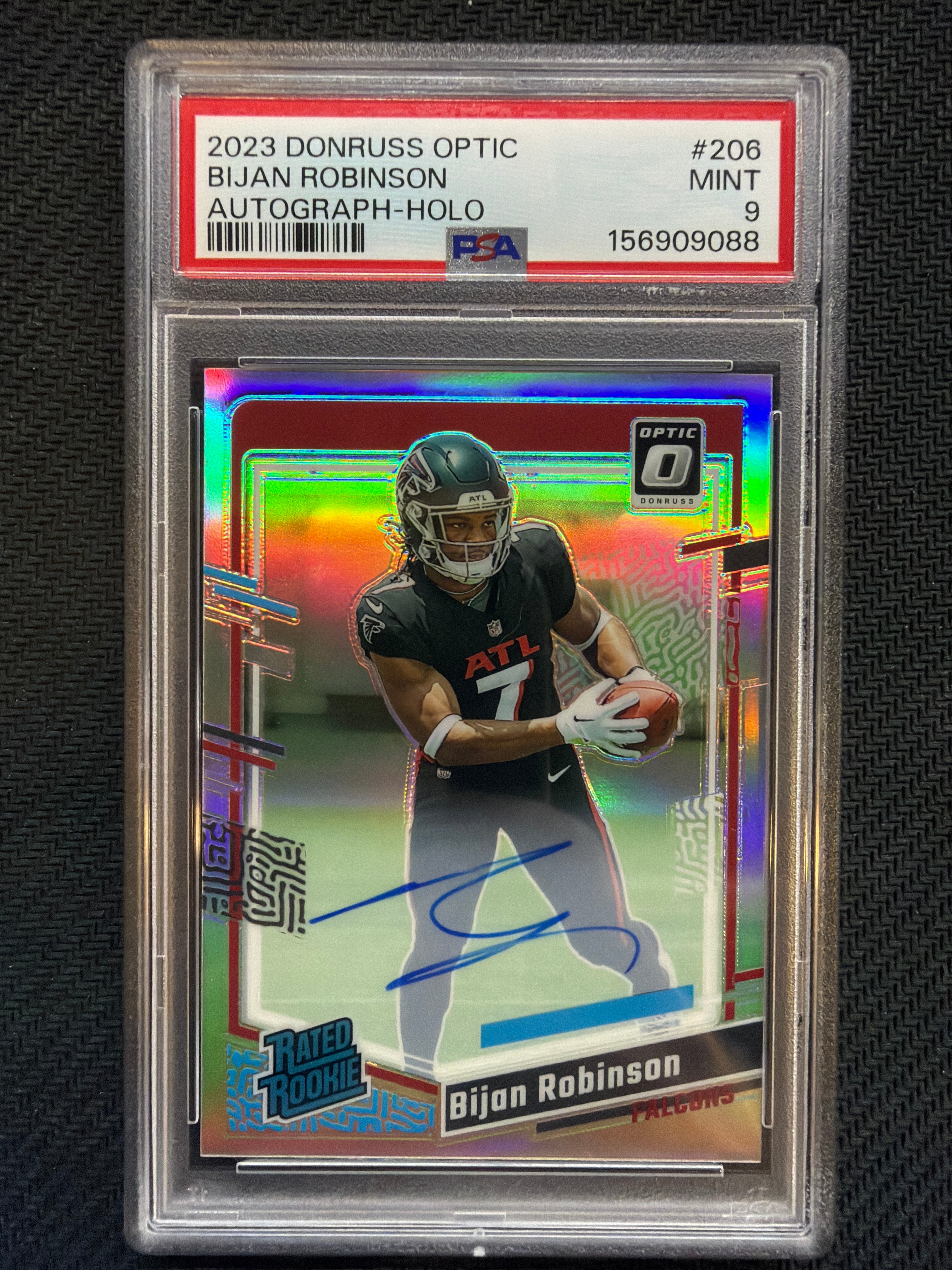 2023 Donruss Optic Bijan Robinson Autograph Holo /75 #206 PSA 9 Falcons