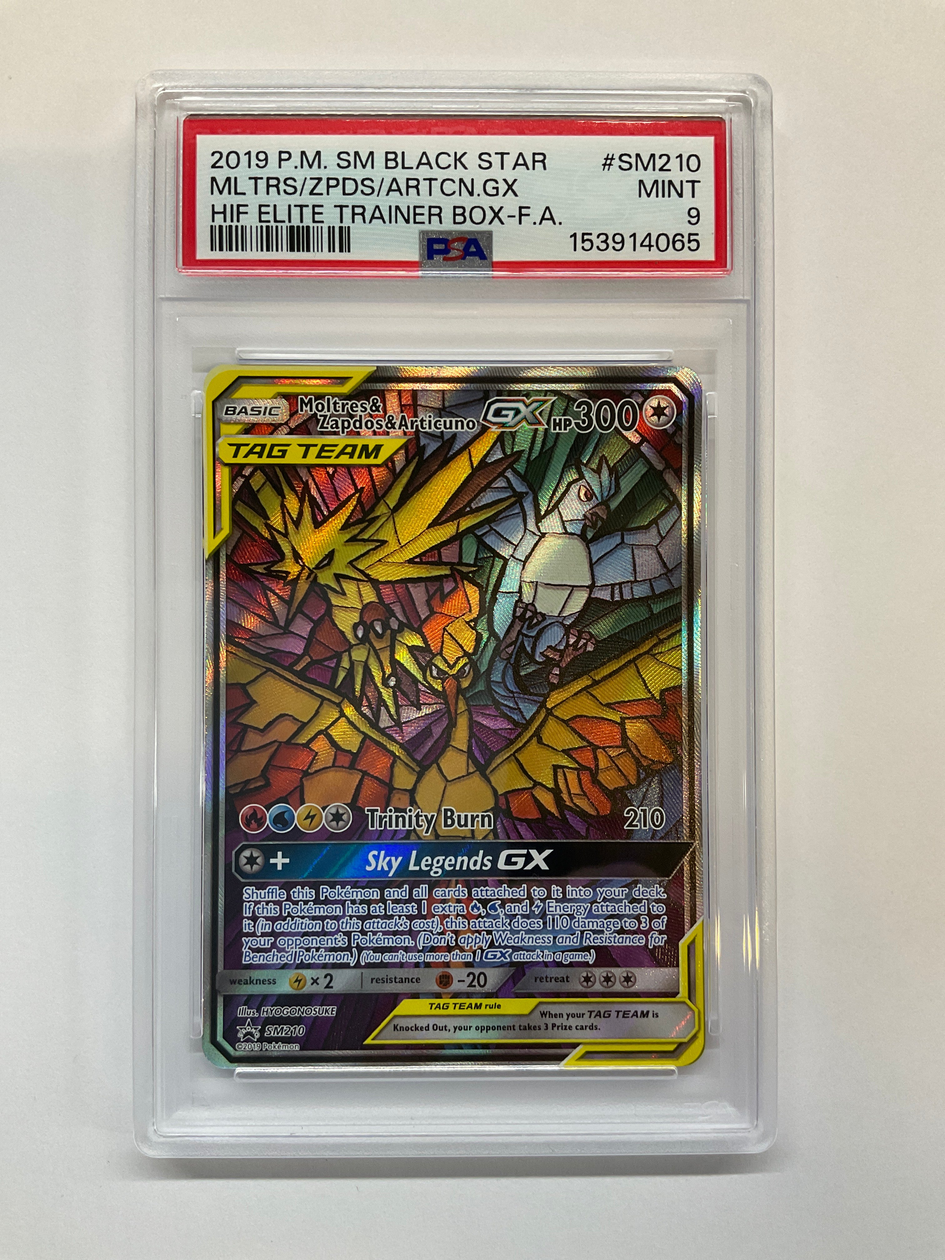 2019 Pokemon Promo Moltres, Zapdos, Articuno GX SM210 PSA 9